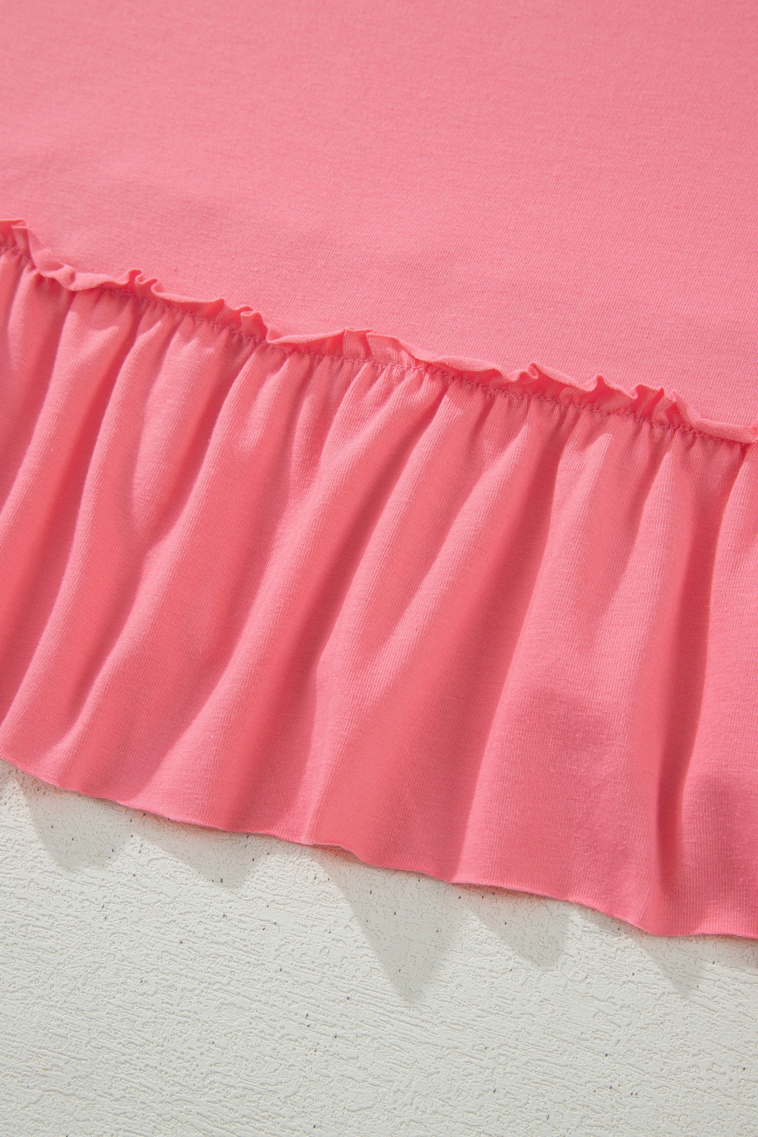 Plus Size Peach Blossom Tee With Raw Seam Detail & Ruffle Hem