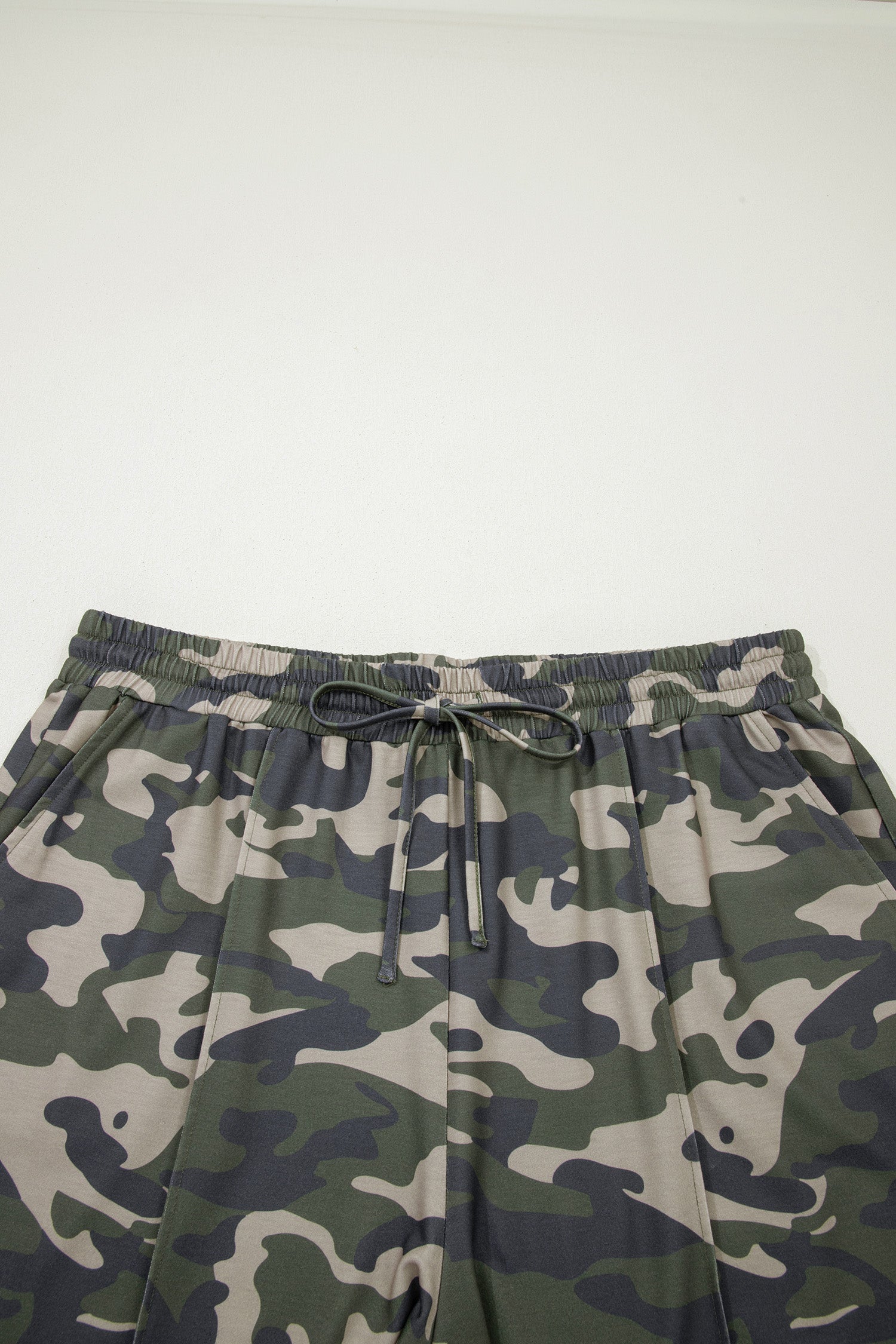 Plus Size Green Tie Waist Pocketed Camo Shorts