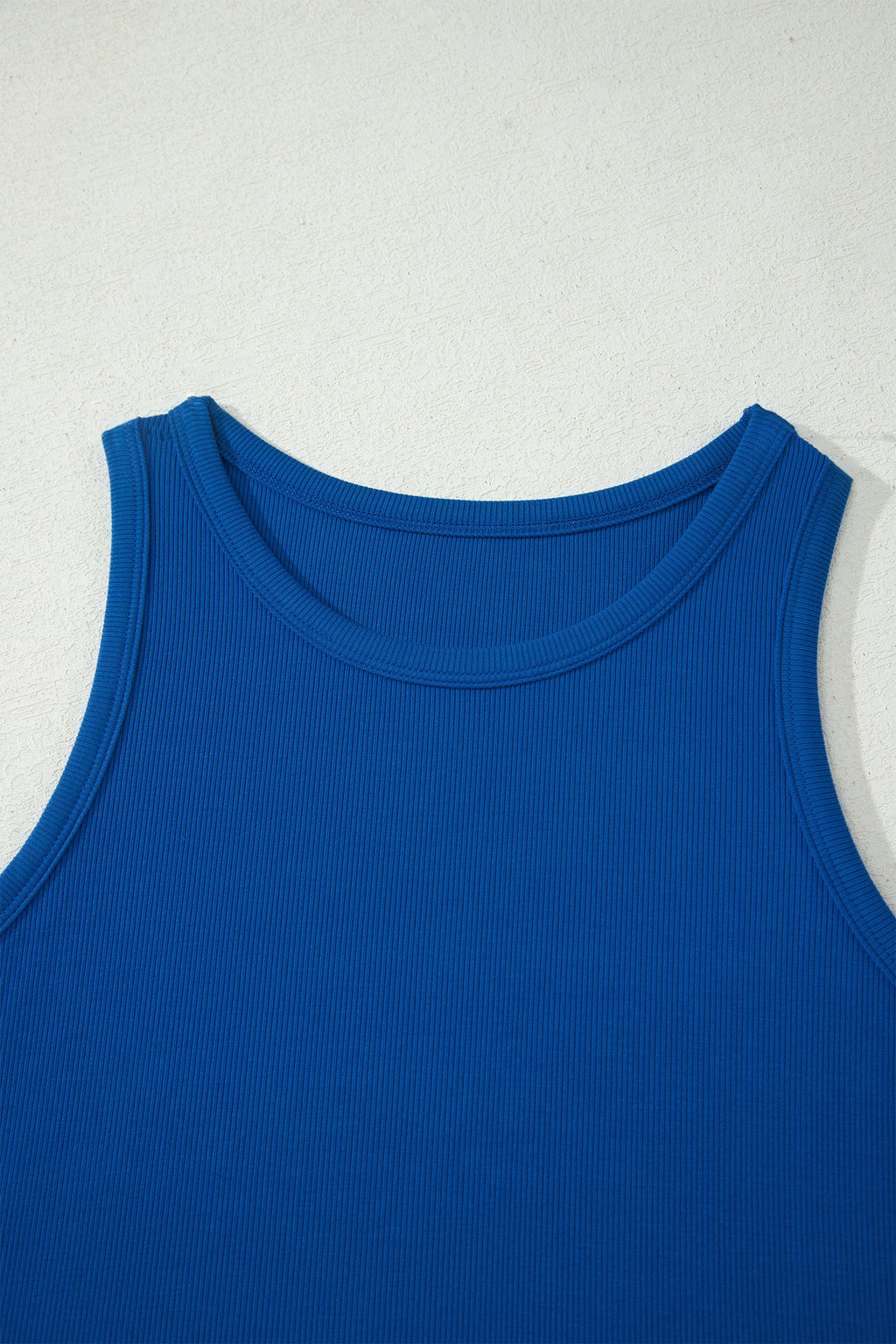 Dark Blue Ribbed Slim Tank & Pocketed Wide Leg Shorts 2pc Set