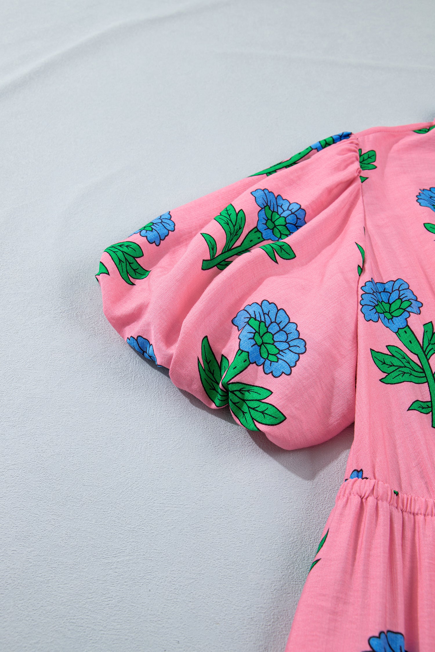 Plus Size Pink Floral V-Neck Ruffled Maxi Dress
