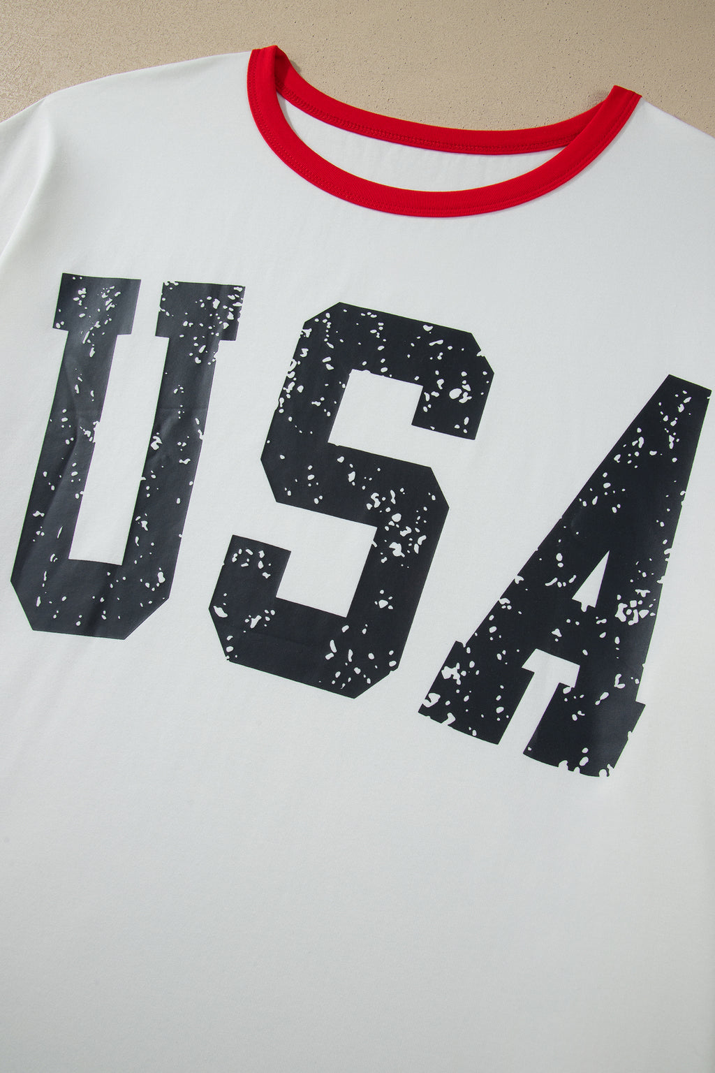 Plus Size White Retro USA Striped Trim Short Sleeve Tee
