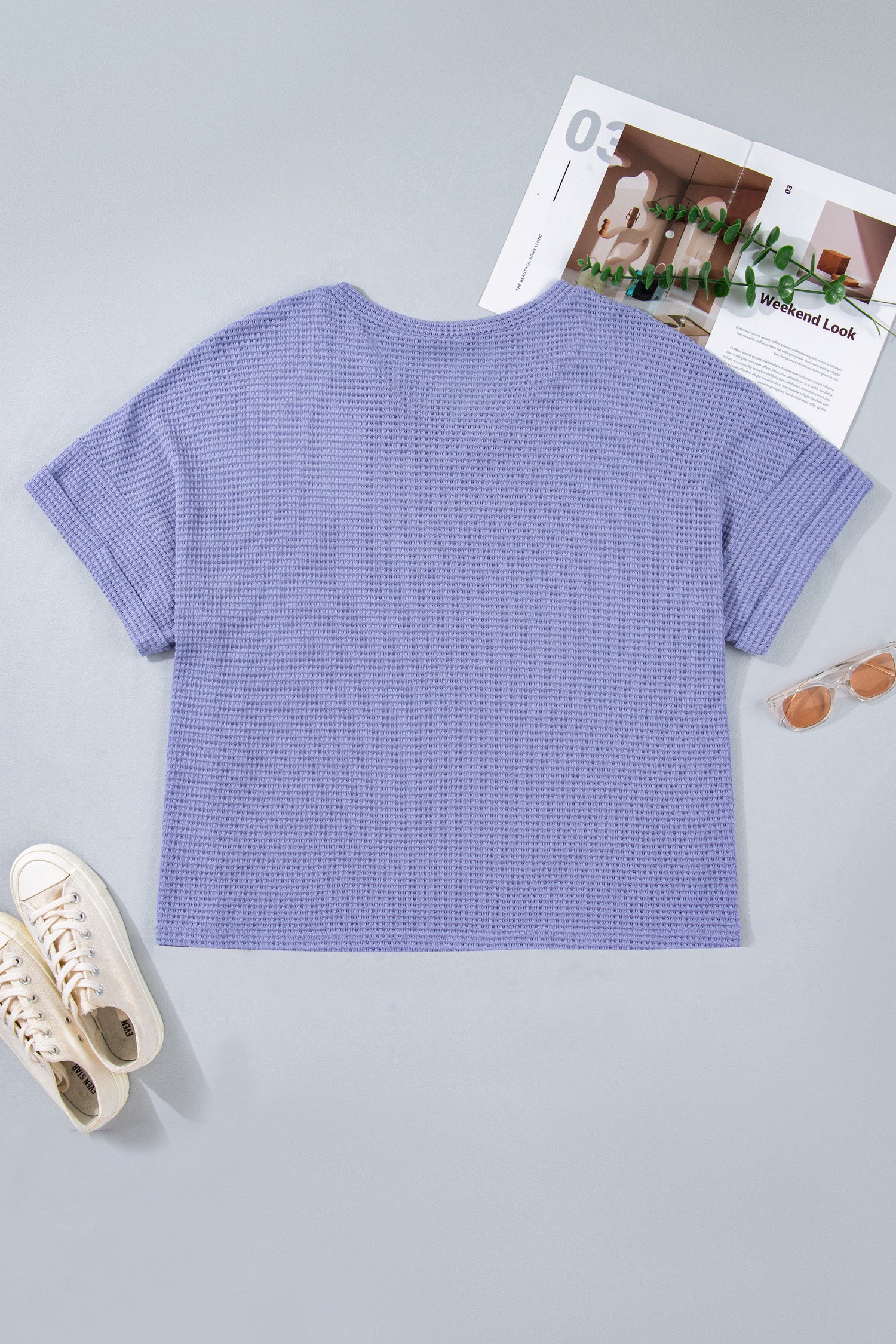 Plus Size Wisteria V-Neck Short Sleeve Waffle Knit Top
