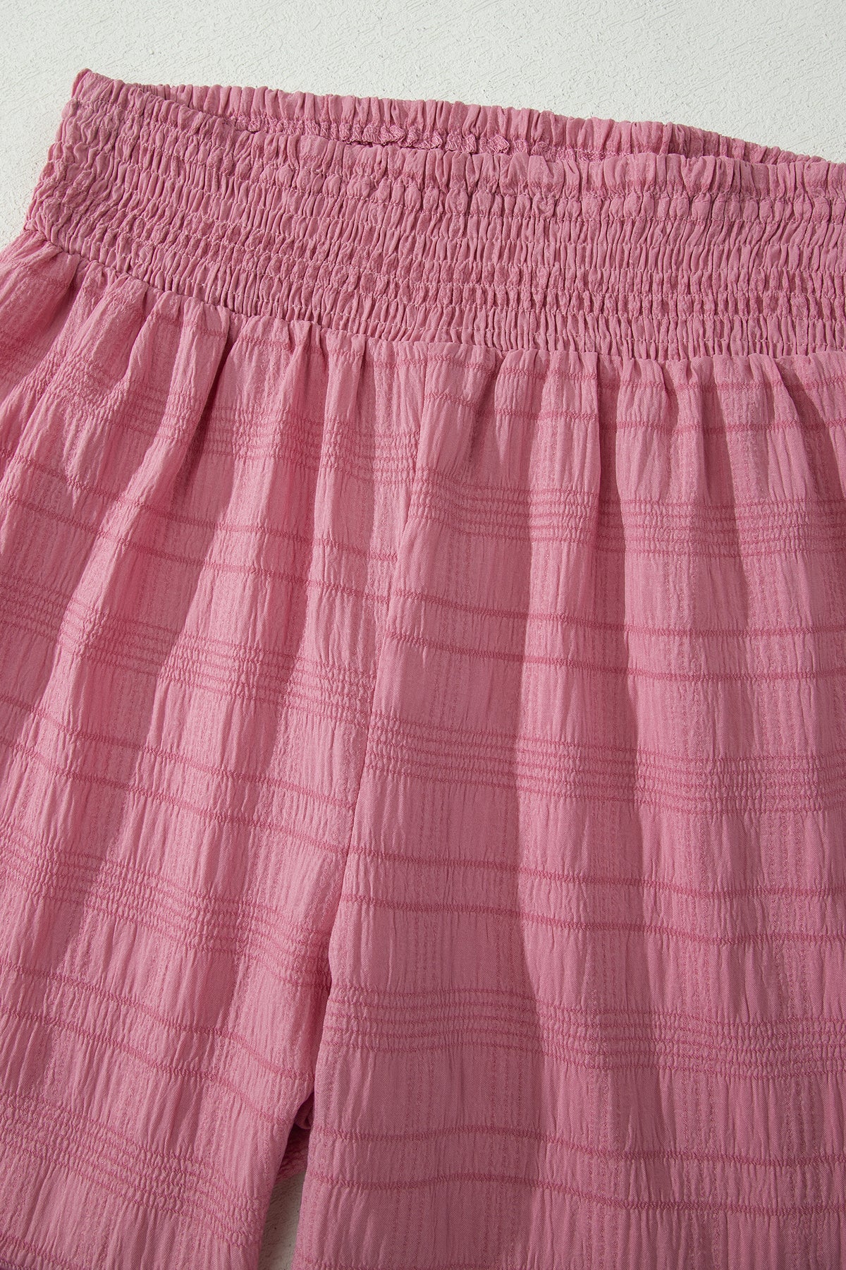 Peach Blossom Textured Square Neck Top & Shirred High Waist Shorts 2 pc Set