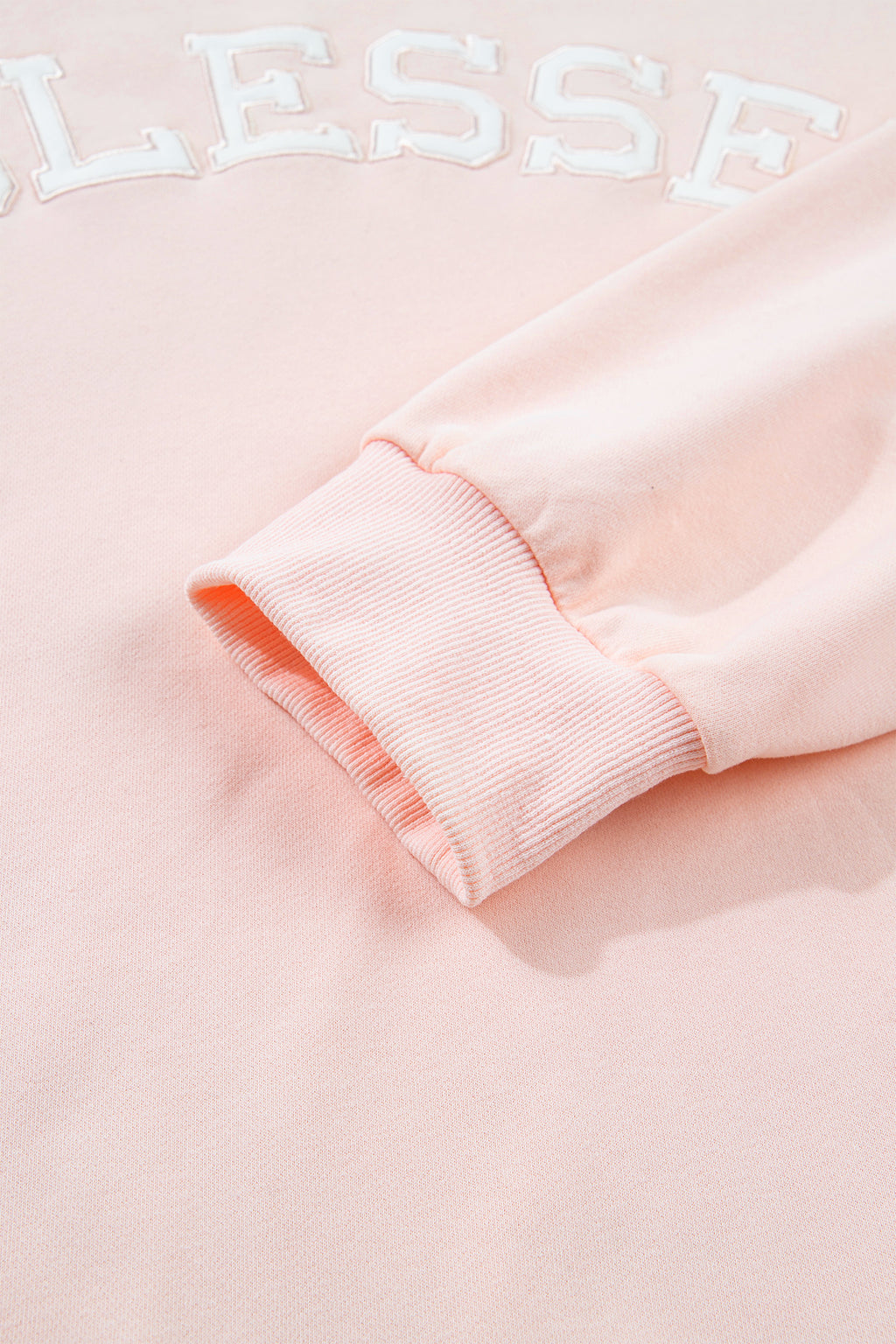 Plus Size Light Pink Mock Neck Sweatshirt With Embroidered BLESSED Graphic