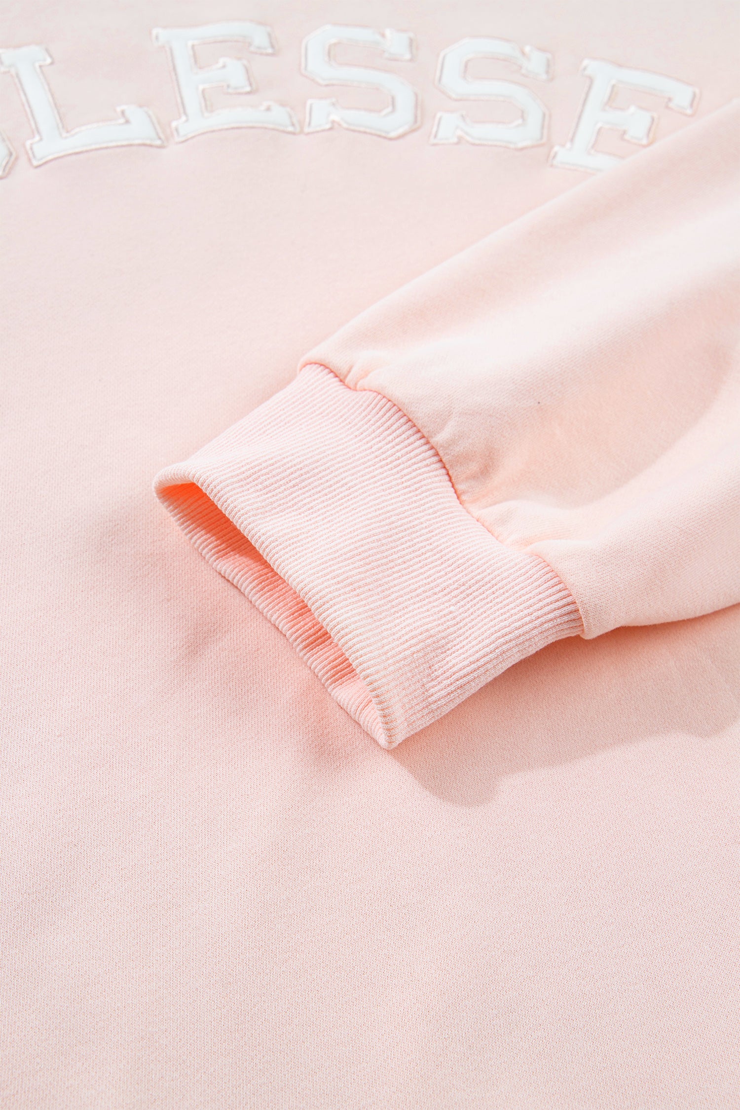 Plus Size Light Pink Mock Neck Sweatshirt With Embroidered BLESSED Graphic