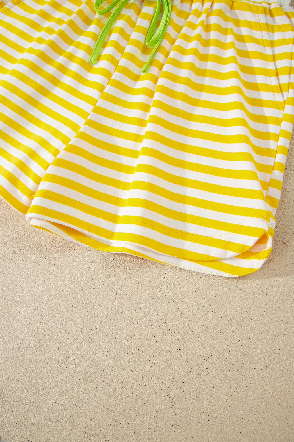 Yellow Stripe Loose Tee and Drawstring Shorts Set