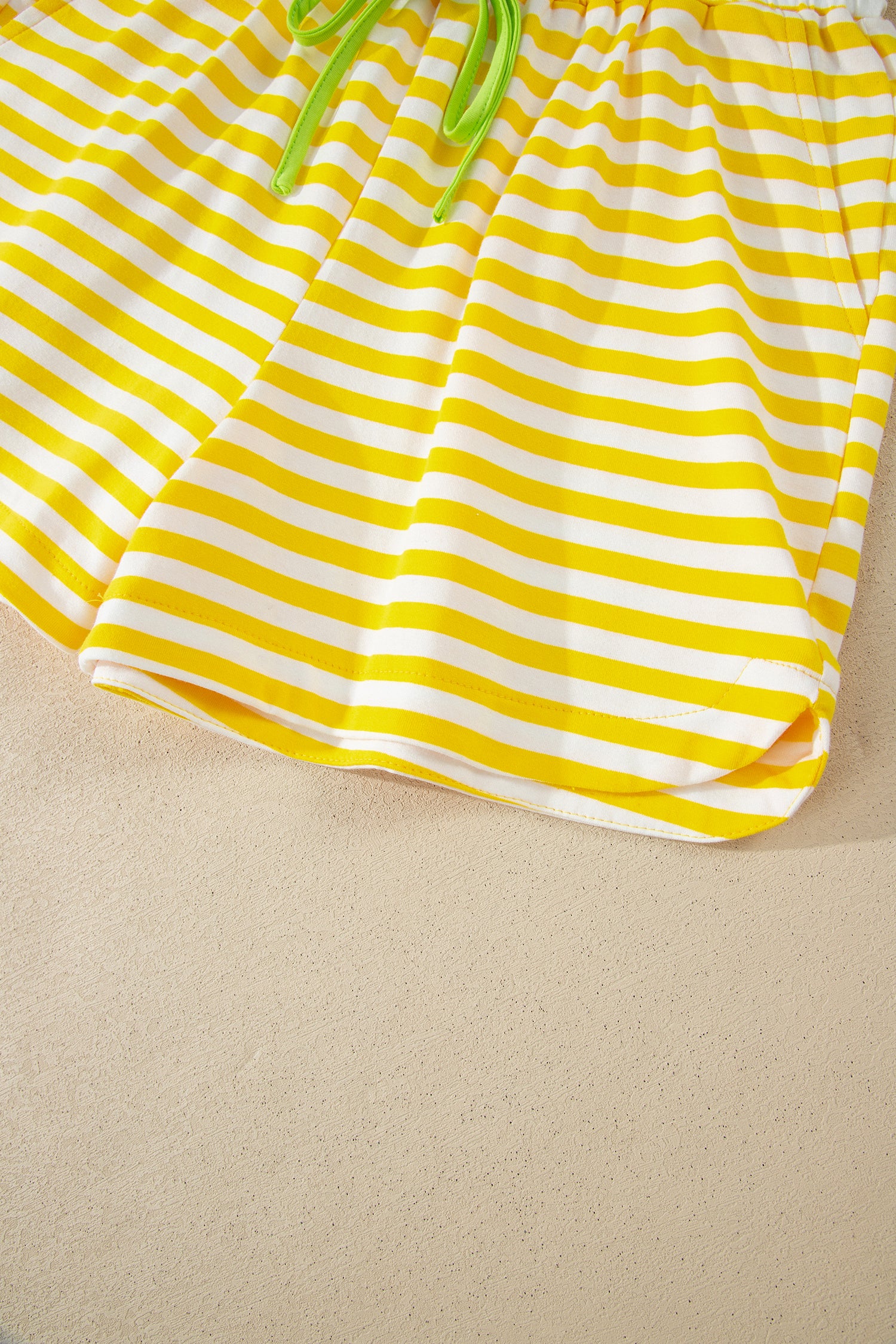 Yellow Stripe Loose Tee and Drawstring Shorts Set
