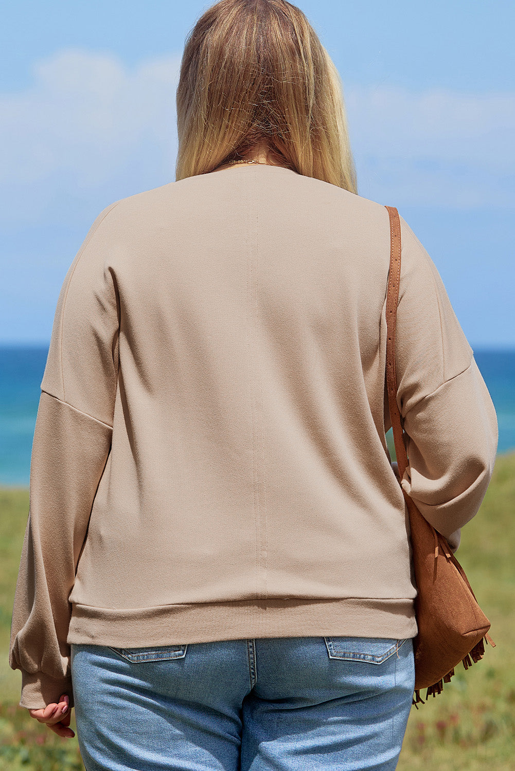 Plus Size Khaki Peace Sign Washed Terry Graphic Sweatshirt