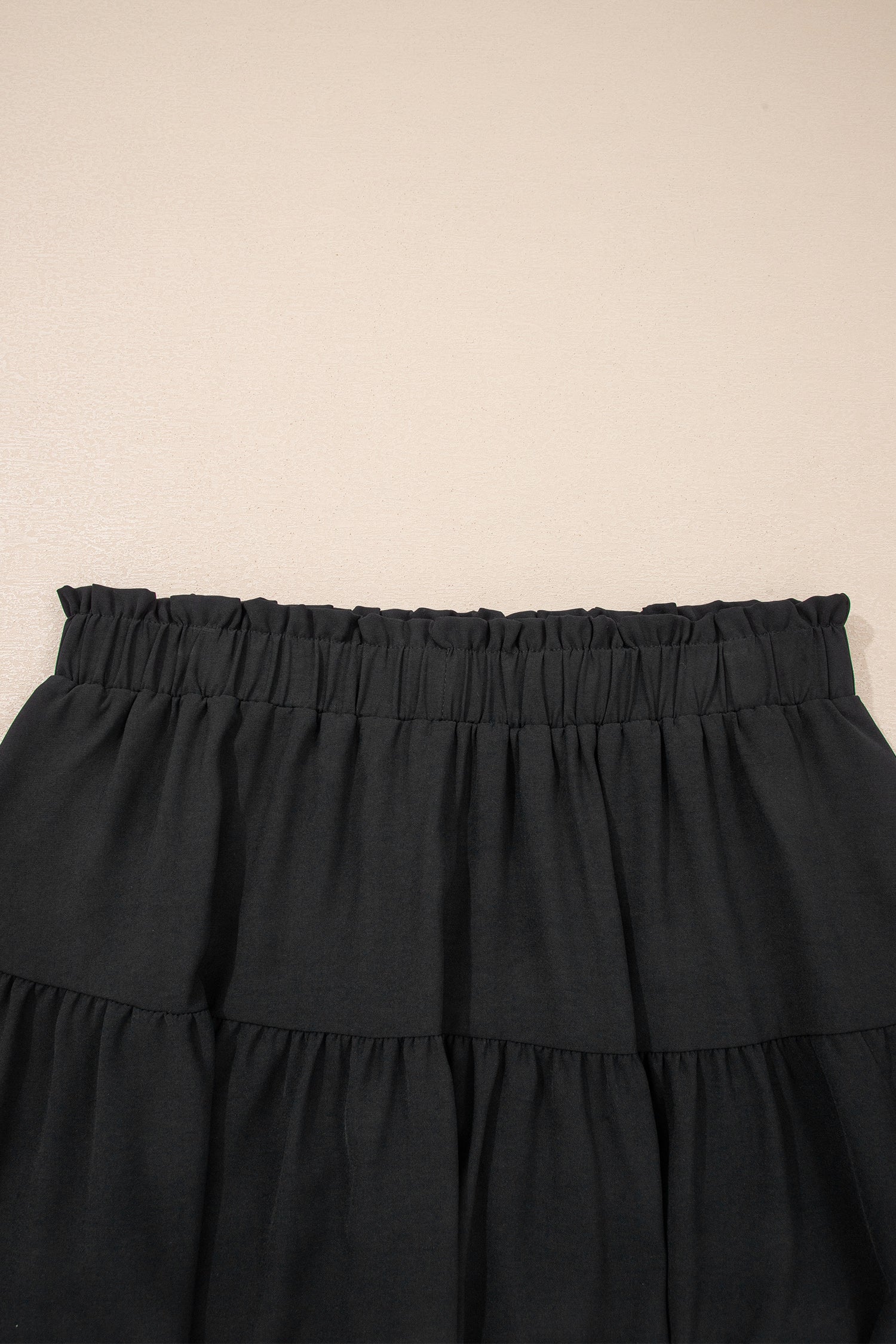 Plus Size Black Frilled Elastic Waist Lace Trim Ruffled Shorts