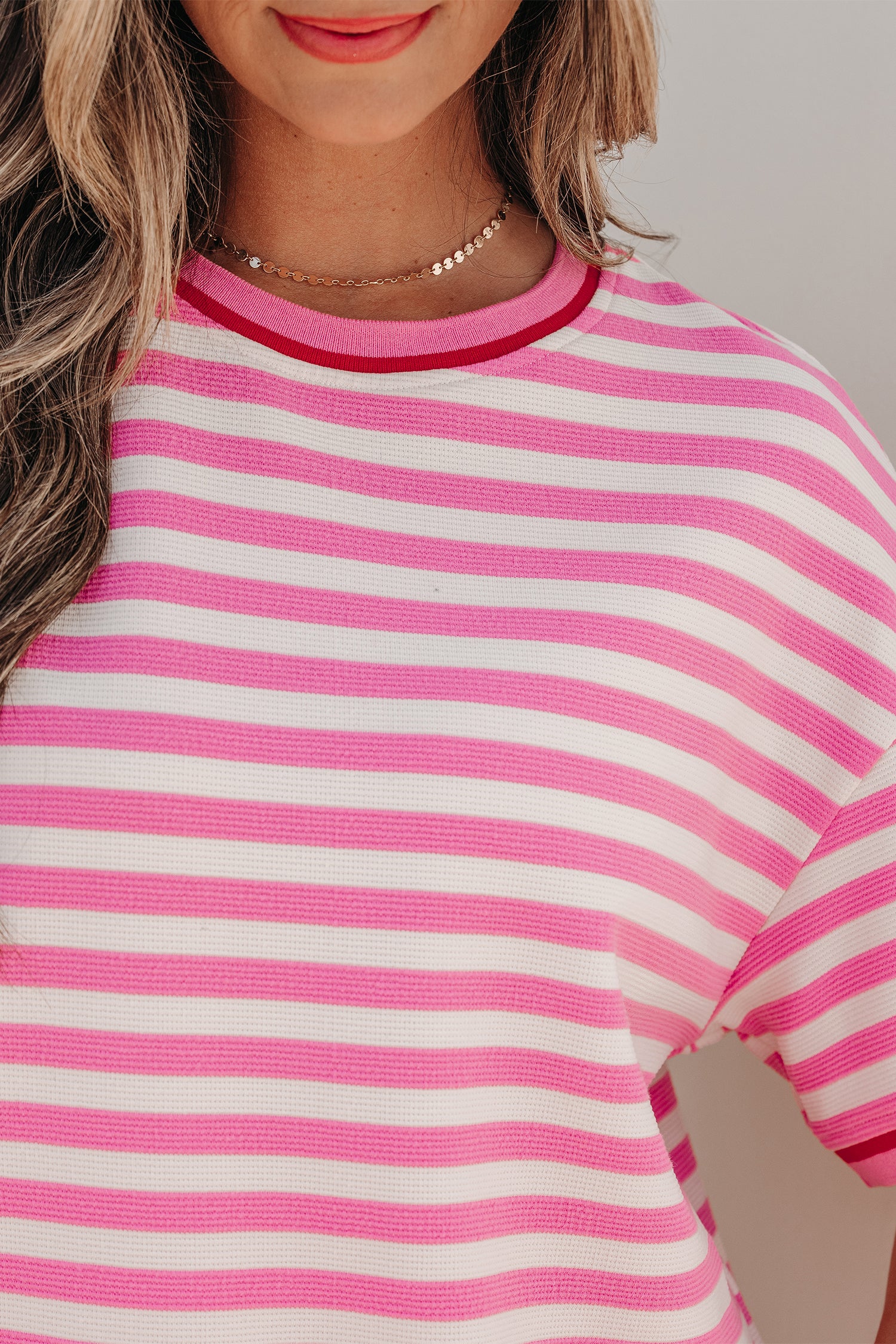 Pink Stripe Short Sleeve Top & Loose Shorts 2pcs Casual Outfit