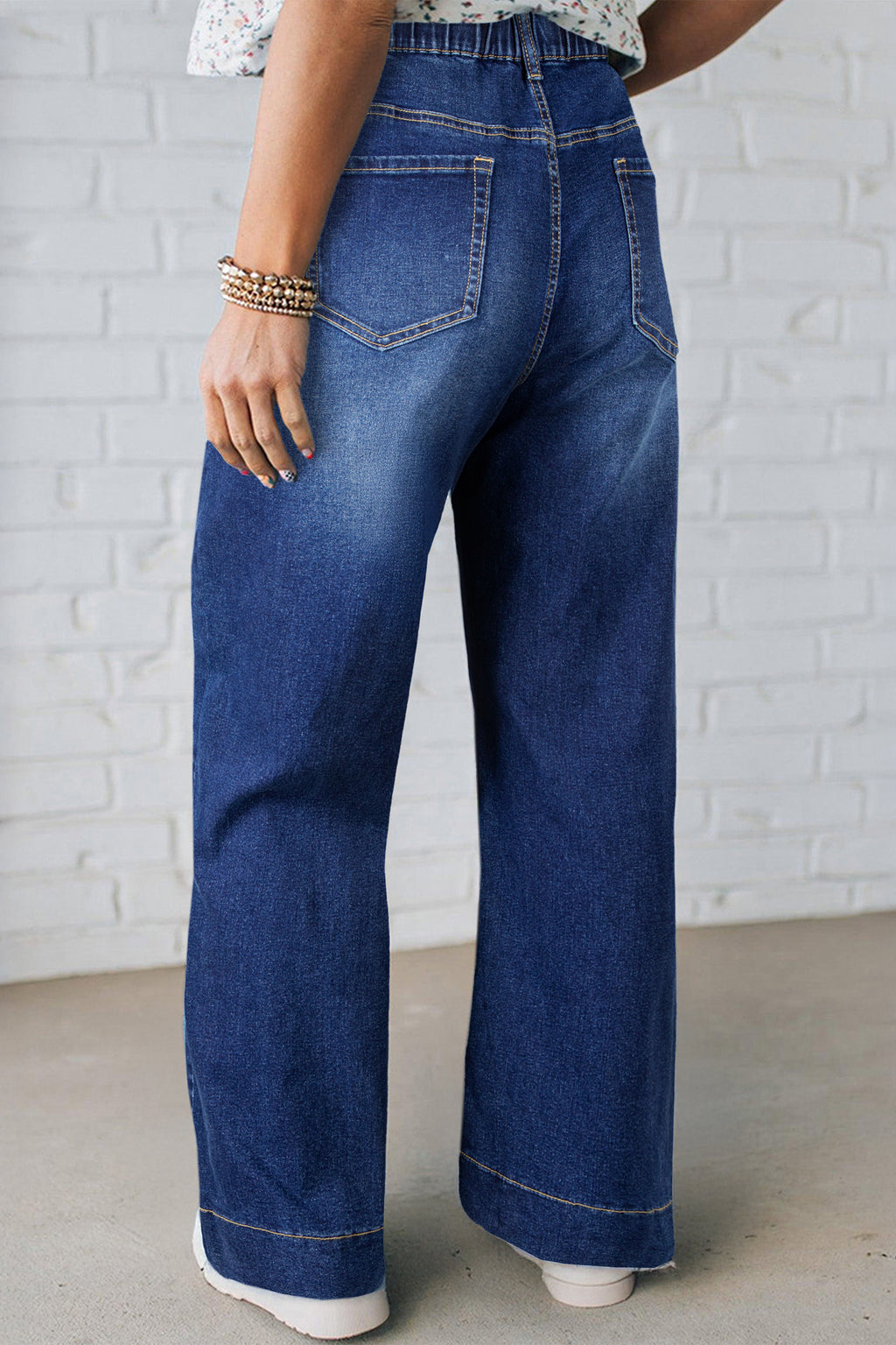 Plus Size Blue Acid Wash Jeans With Drawstring