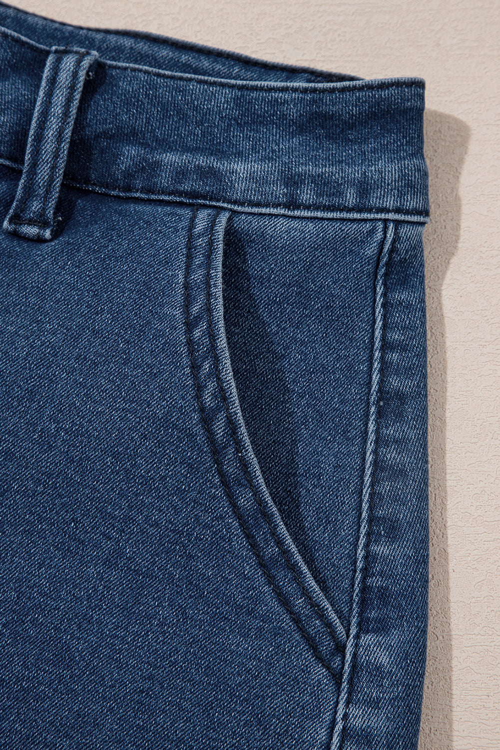 High Waste Sail Blue Acid Wash Denim Shorts With Scalloped Hemline