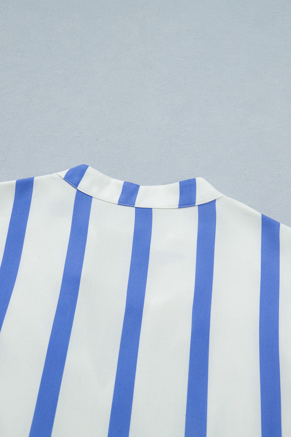 Sky Blue Stripe V-Neck Summer Blouse with Puff Sleeves