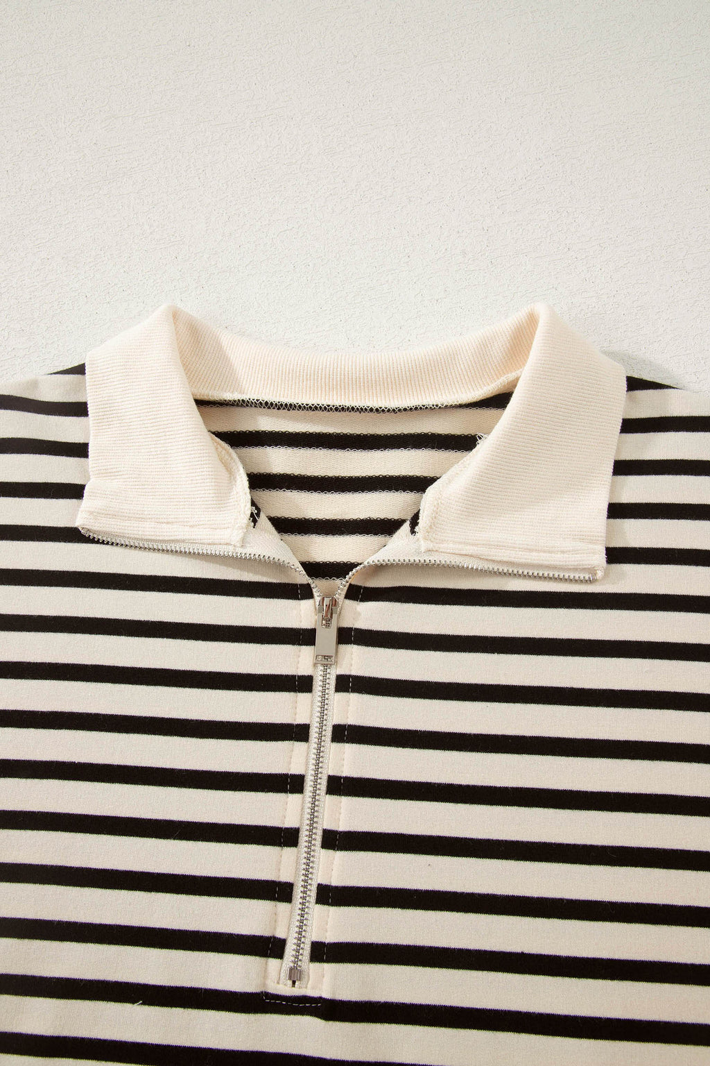 Black Stripe Ribbed With Color Block Trim Zip Polo Tee & Drawstring Shorts 2pcs Outfit