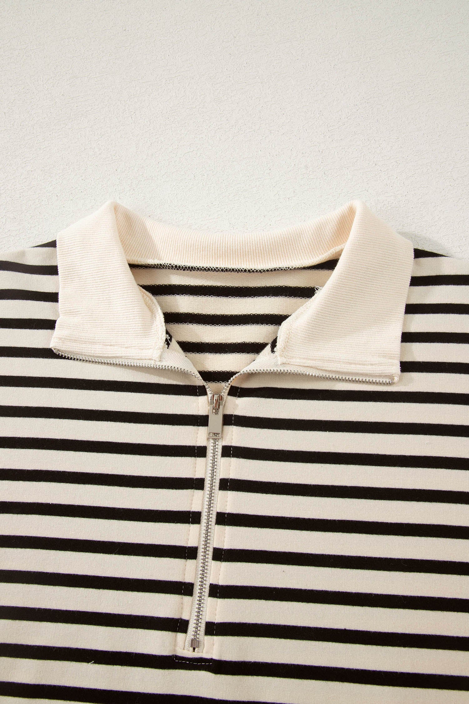 Black Stripe Ribbed With Color Block Trim Zip Polo Tee & Drawstring Shorts 2pcs Outfit