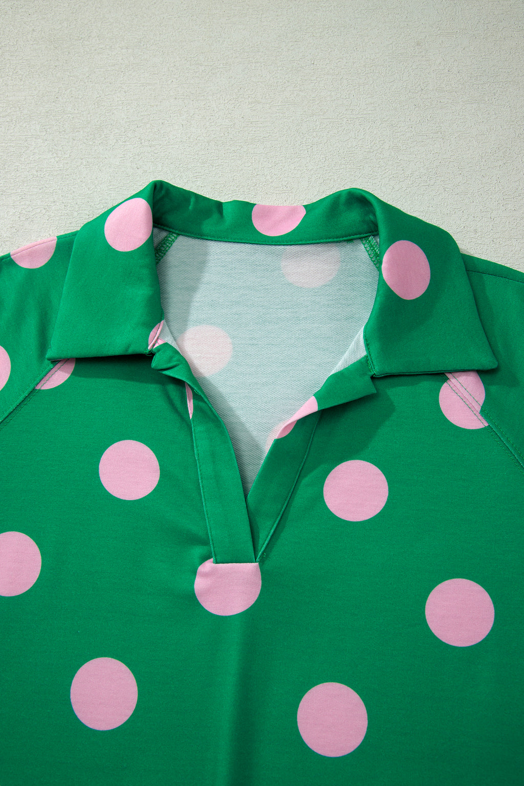 Green Polka Dot Print V-Neck Tee & Shorts 2pc Set
