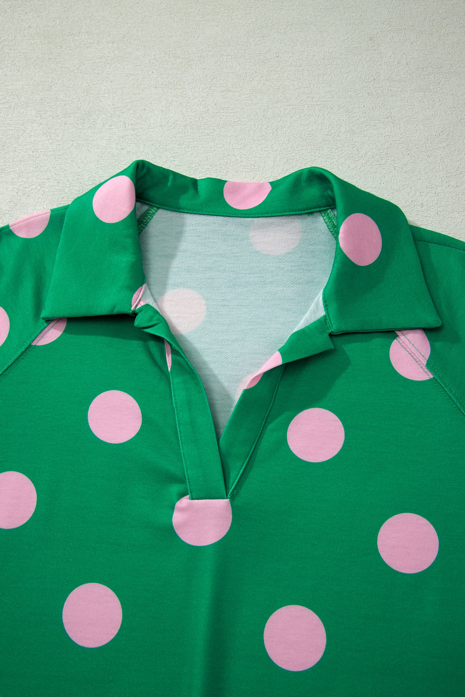 Green Polka Dot Print V-Neck Tee & Shorts 2pc Set
