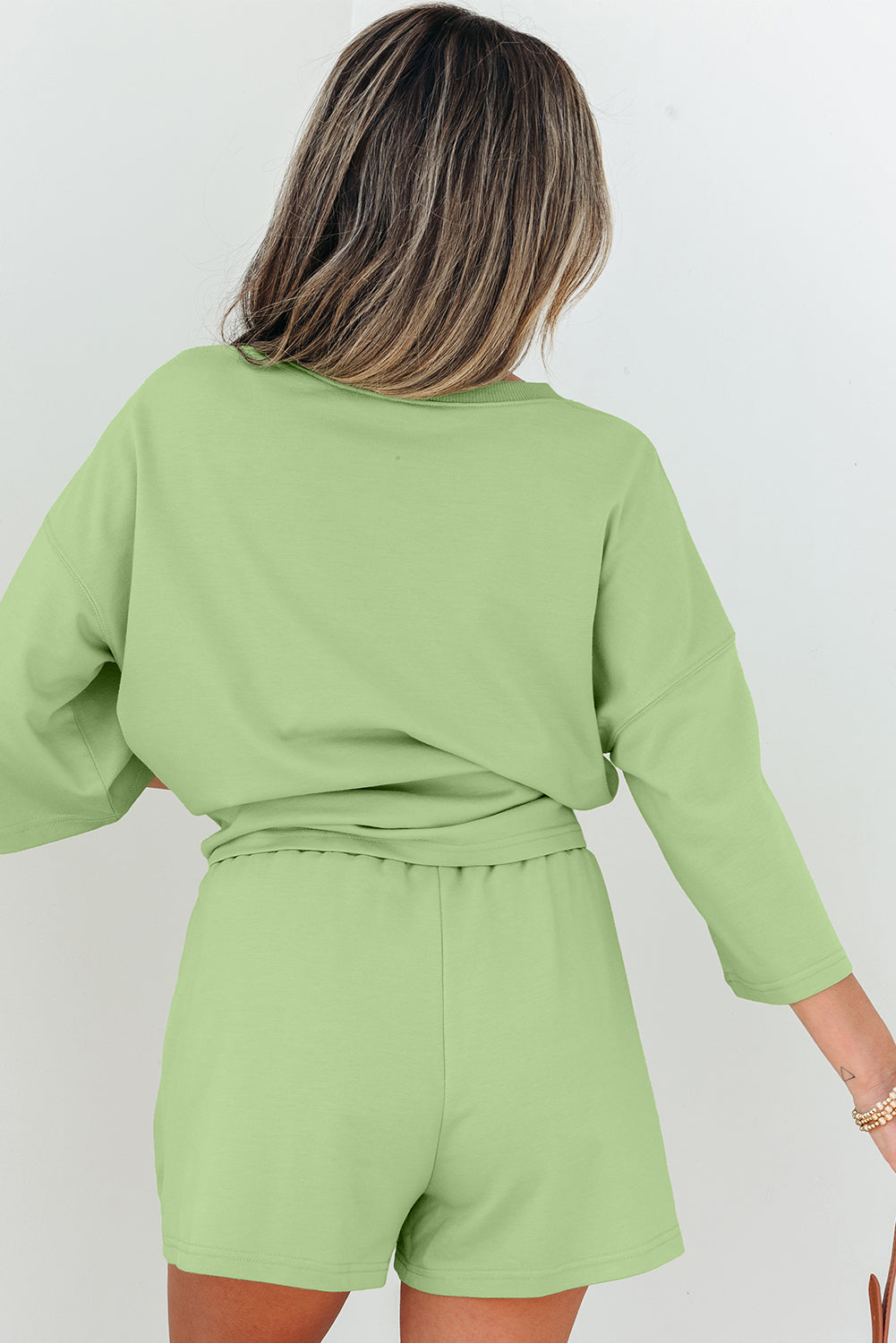 Meadow Mist Green V-Neck Half Sleeve Tee and Shorts 2pc Set