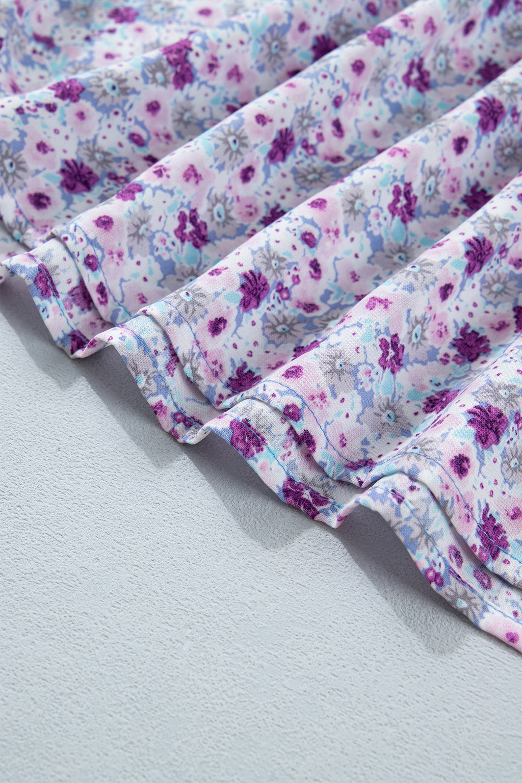 Plus Size Purple Floral Print Smocked Maxi Dress With Square Neck