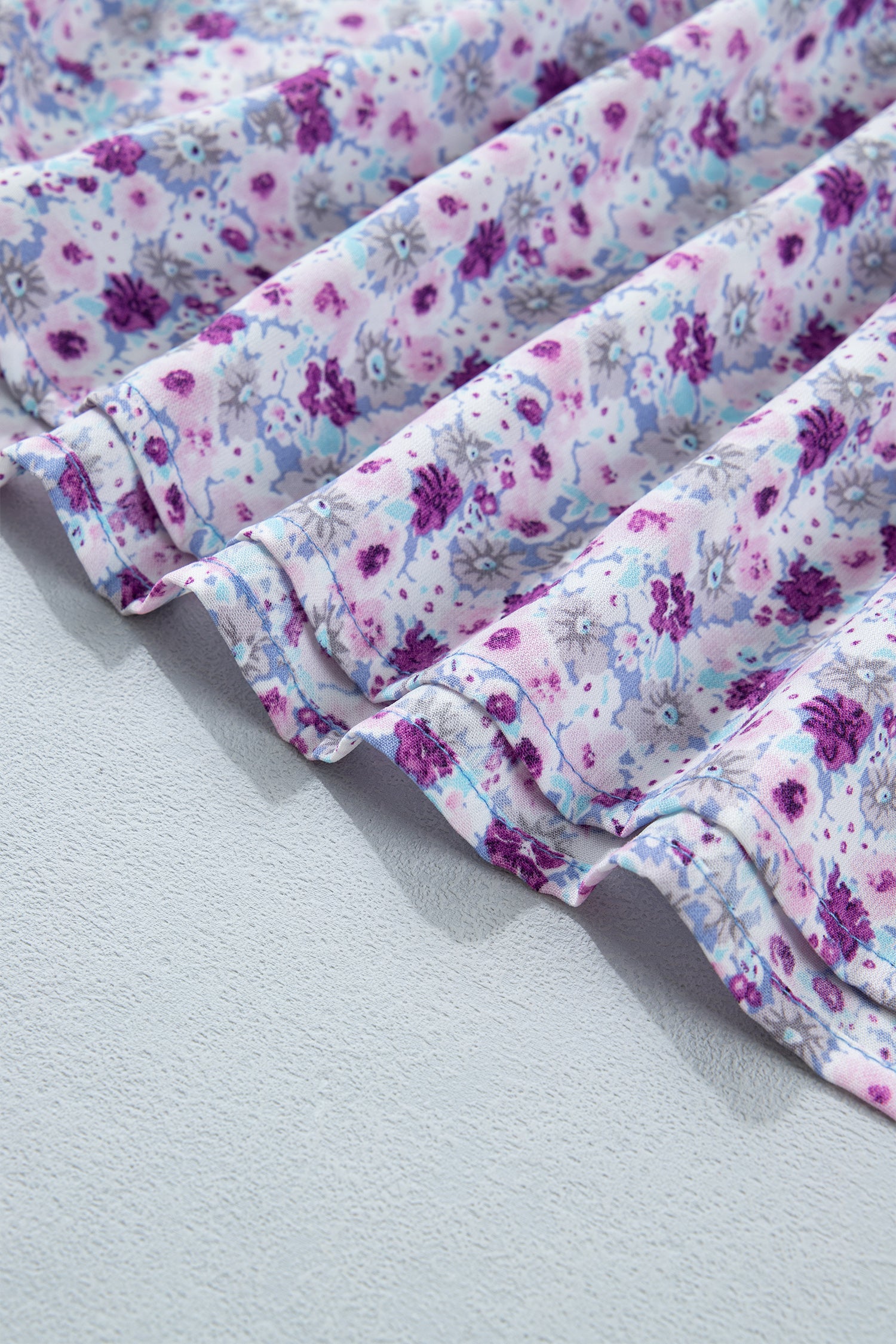 Plus Size Purple Floral Print Smocked Maxi Dress With Square Neck