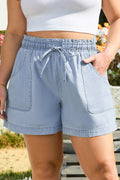 Plus Size Beau Blue High Waste Pocketed Denim Shorts With Drawstring