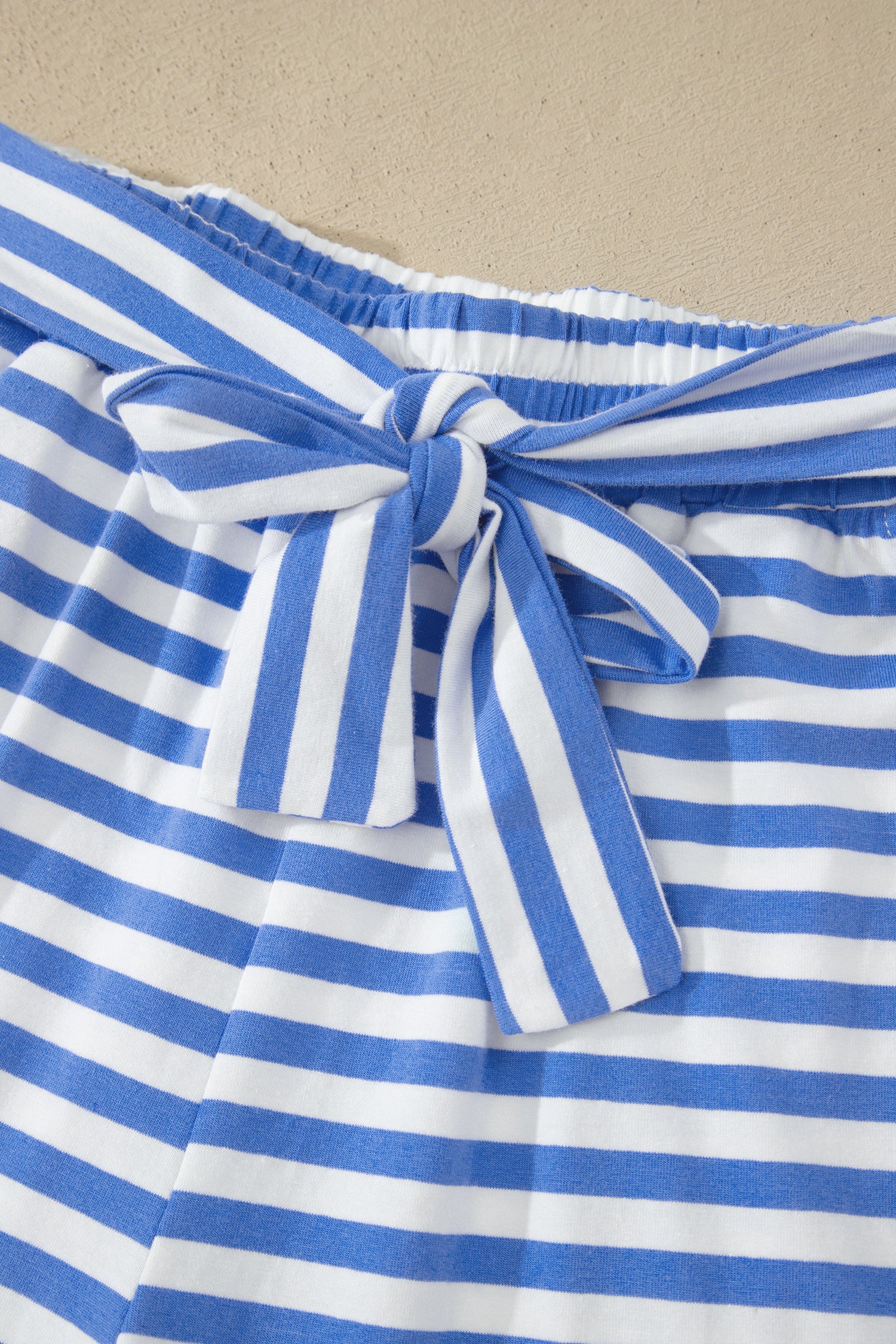 Sky Blue Stripe Contrast Trim Crew Neck Tee & Knot Shorts 2pc Set