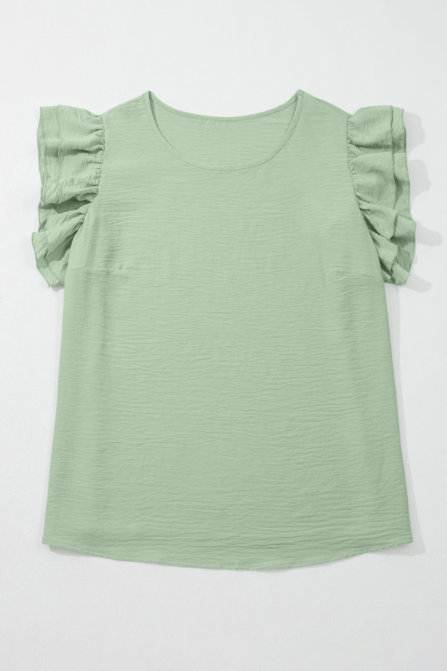 Plus Size Clearly Aqua Crew Neck Ruffle Sleeve Top