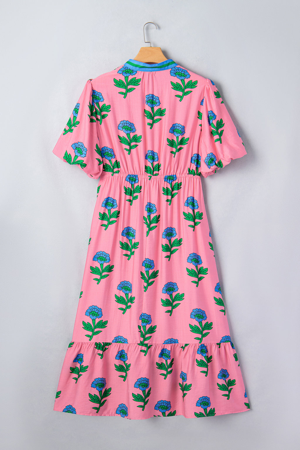Plus Size Pink Floral V-Neck Ruffled Maxi Dress