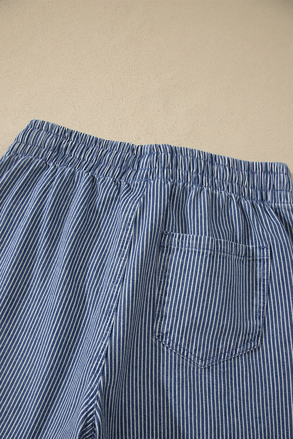 Blue Stripe Casual Denim Shorts With Drawstring Elastic Waist