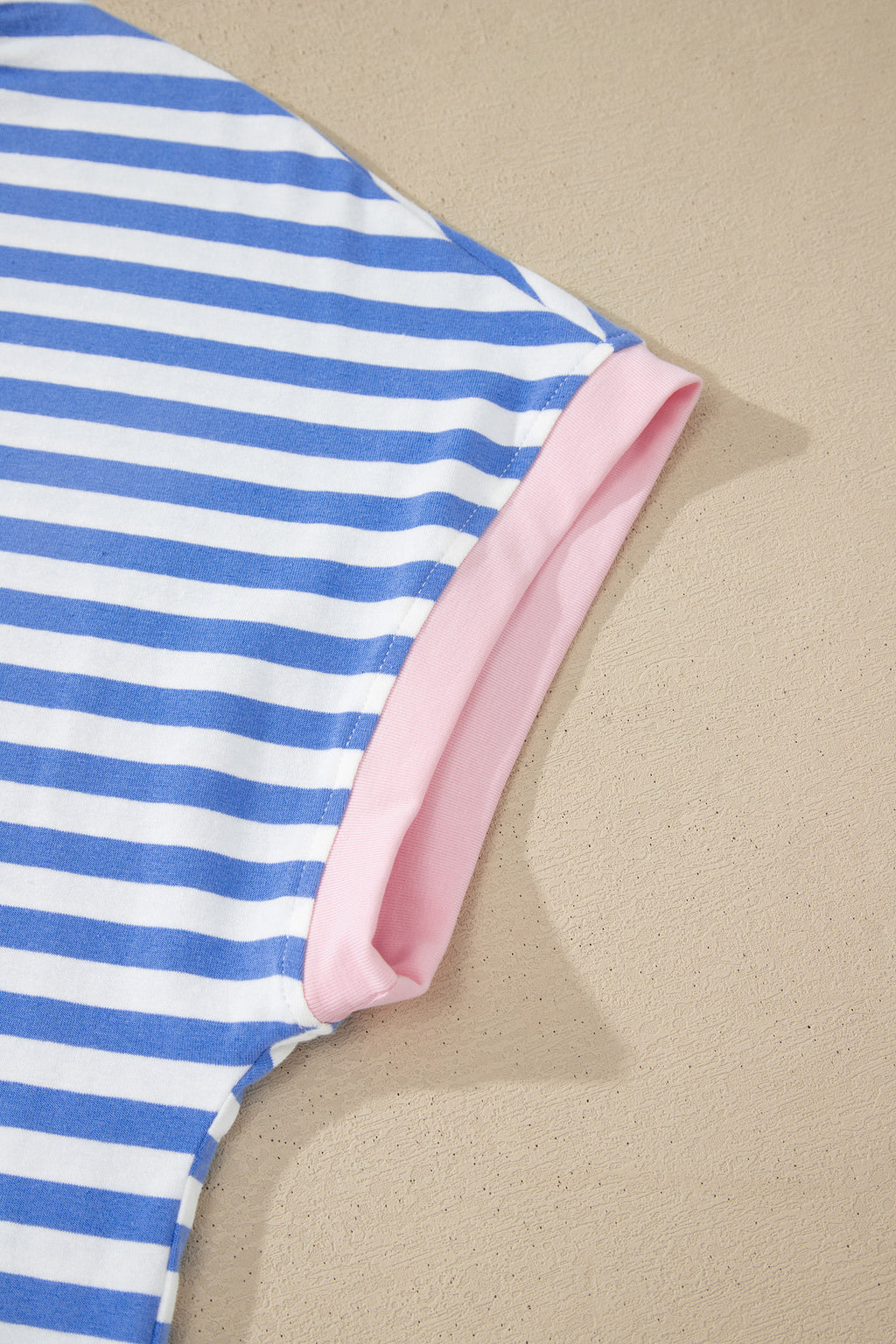 Sky Blue Stripe Contrast Trim Crew Neck Tee & Knot Shorts 2pc Set