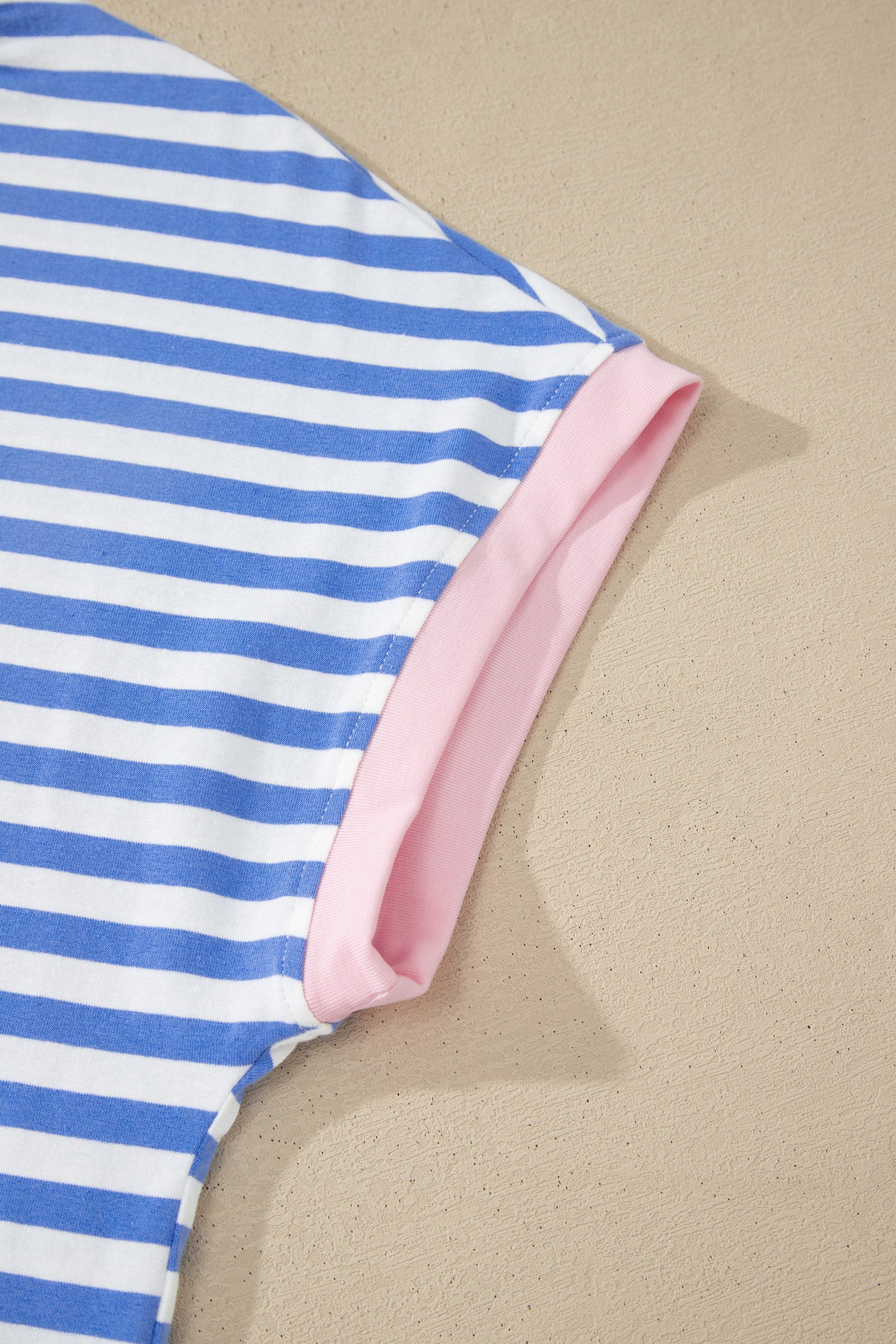 Sky Blue Stripe Contrast Trim Crew Neck Tee & Knot Shorts 2pc Set