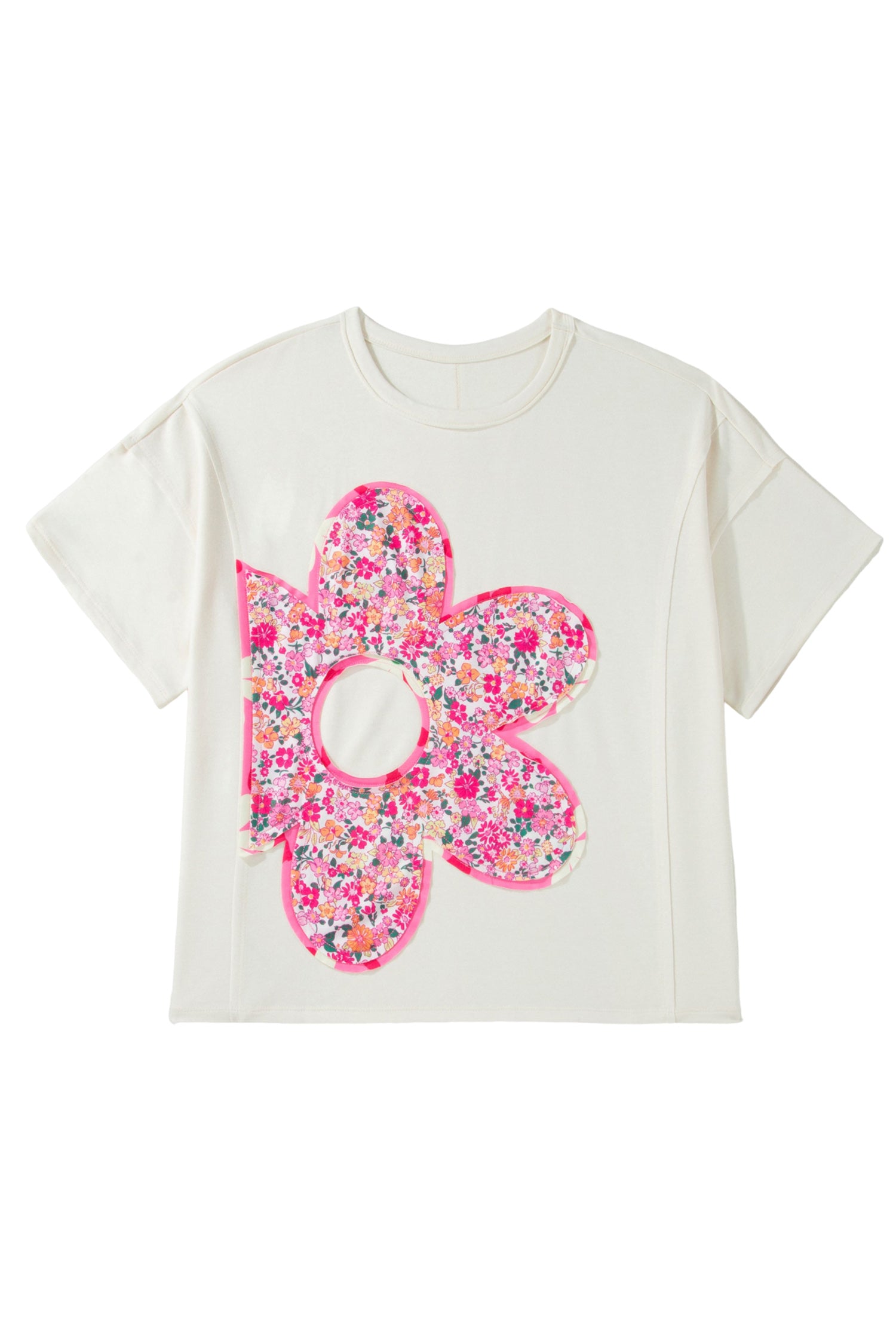 Plus Size Big Flower Patched Tunic Tee