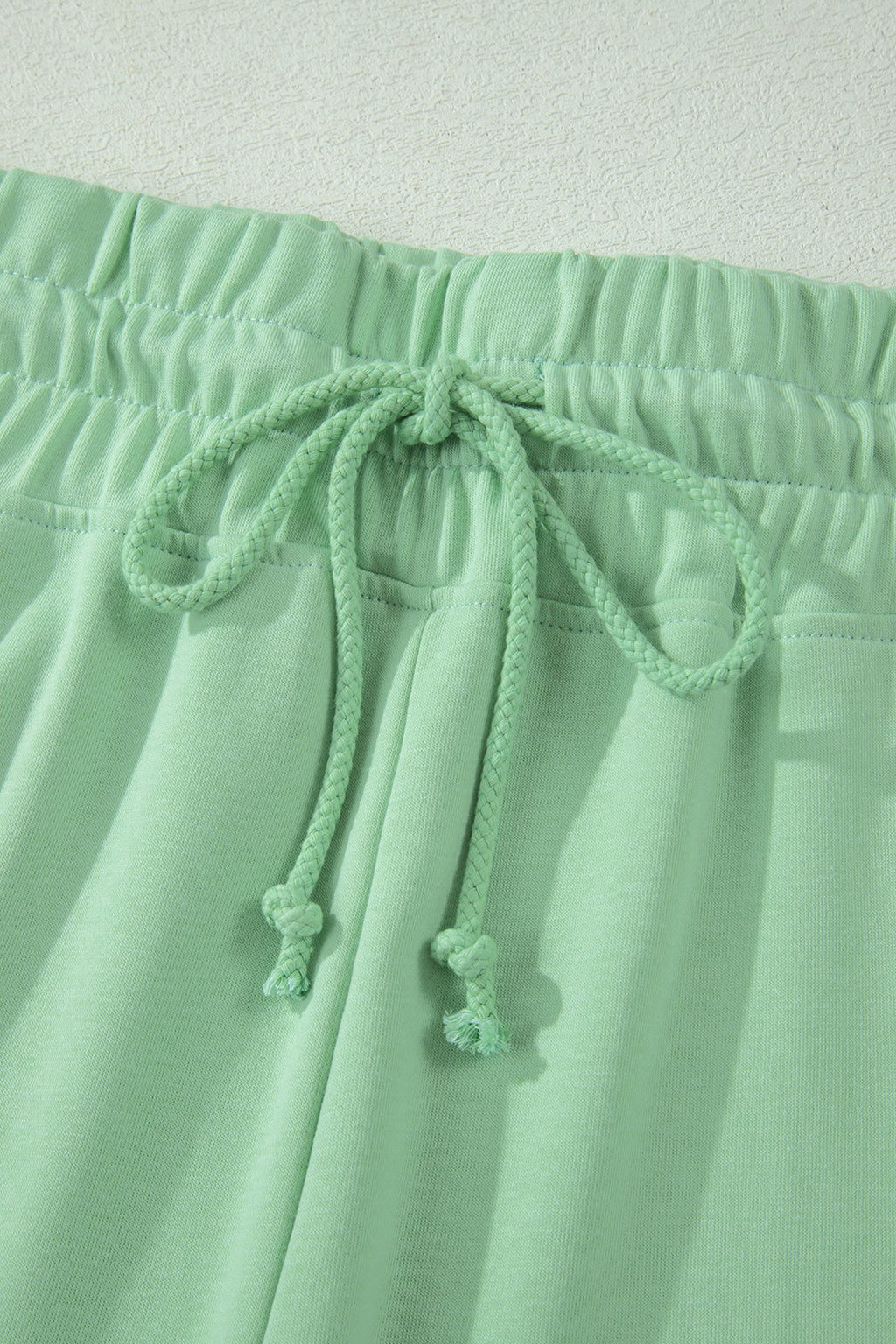 Plus Size Aqua Ribbed Trim Short Sleeve Top & Drawstring Loose Pants 2pcs Outfit