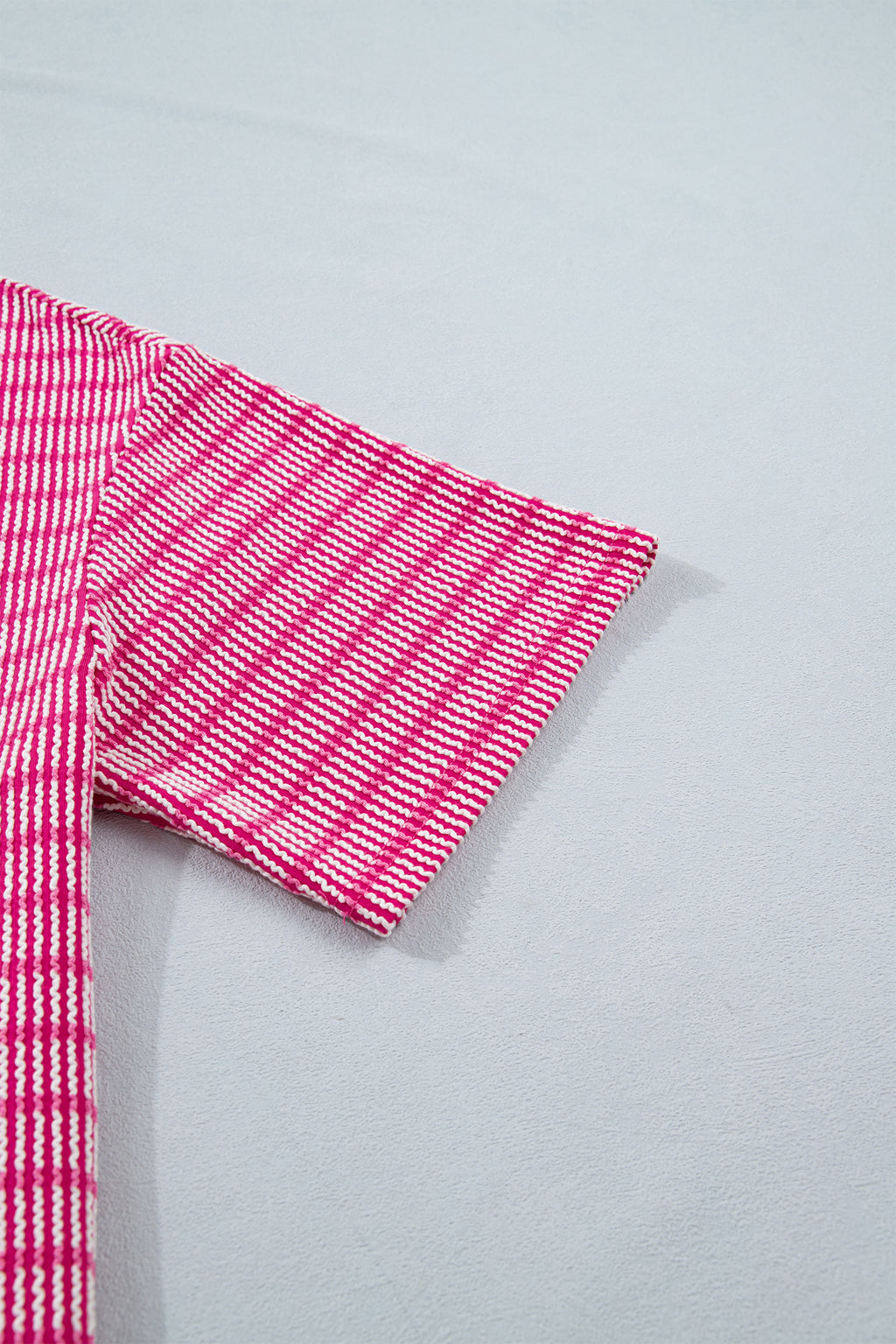 Rose Stripe Ribbed Loose Tee & Drawstring Elastic Waist Short Set