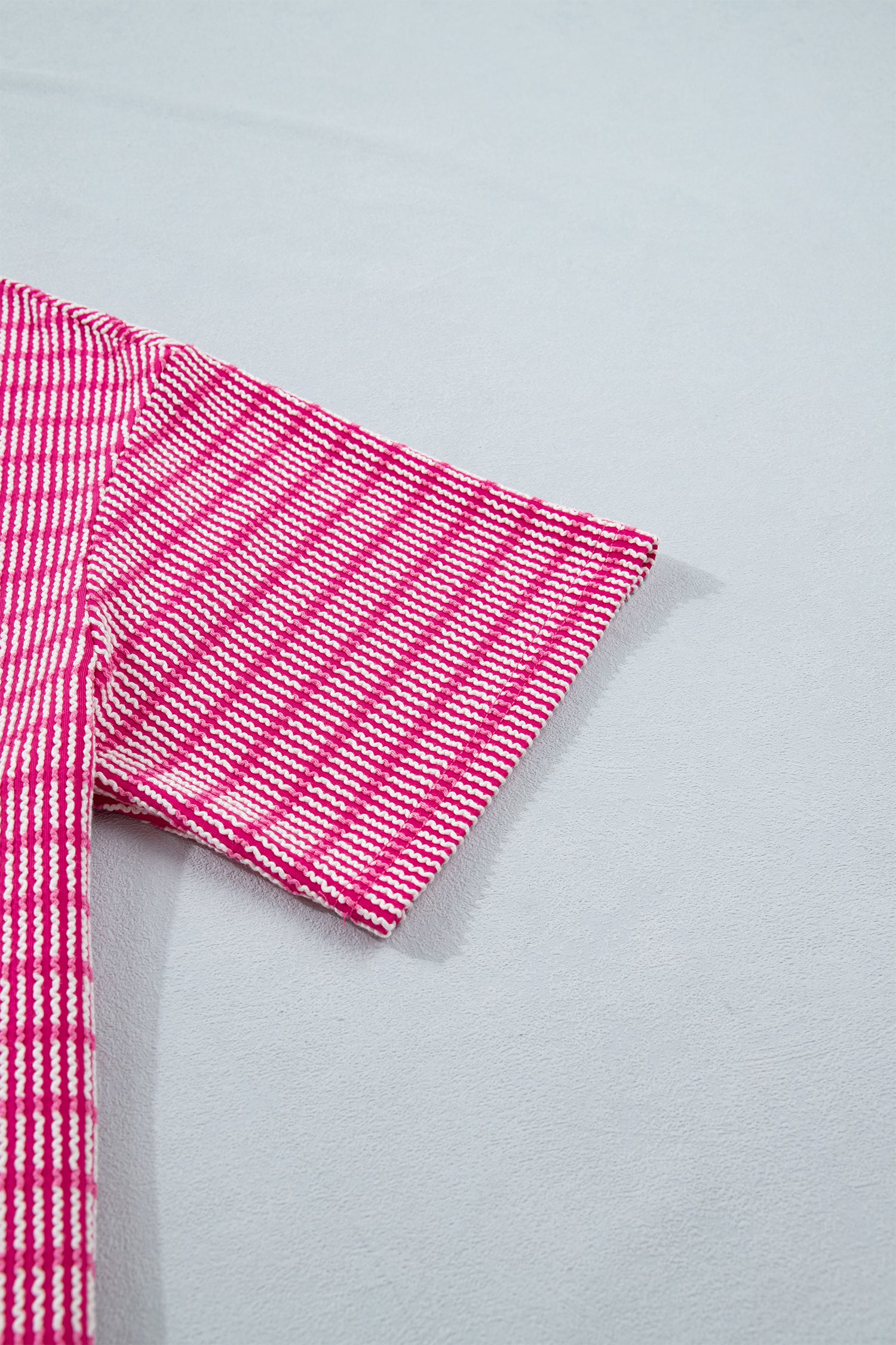 Rose Stripe Ribbed Loose Tee & Drawstring Elastic Waist Short Set
