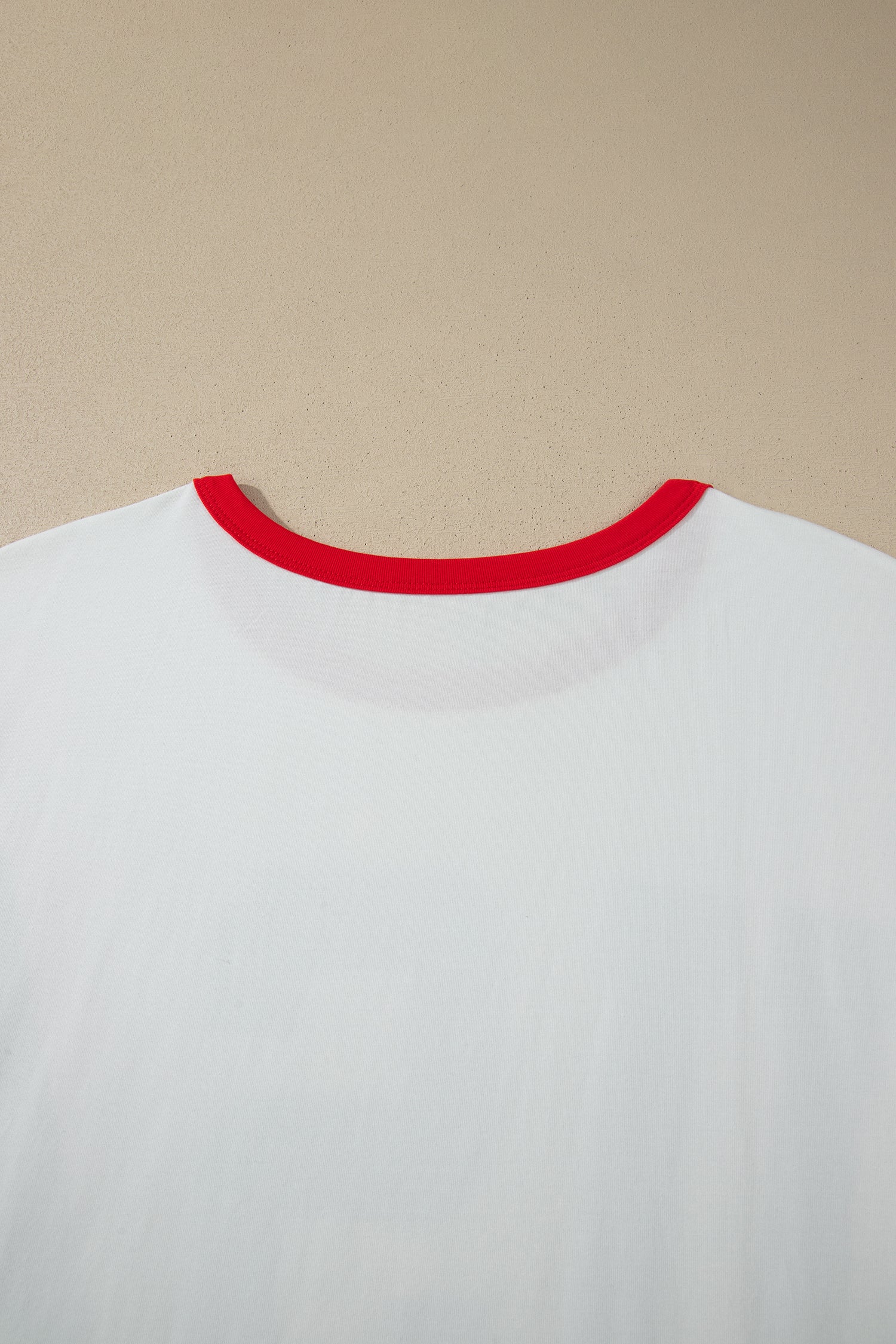 Plus Size White Retro USA Striped Trim Short Sleeve Tee
