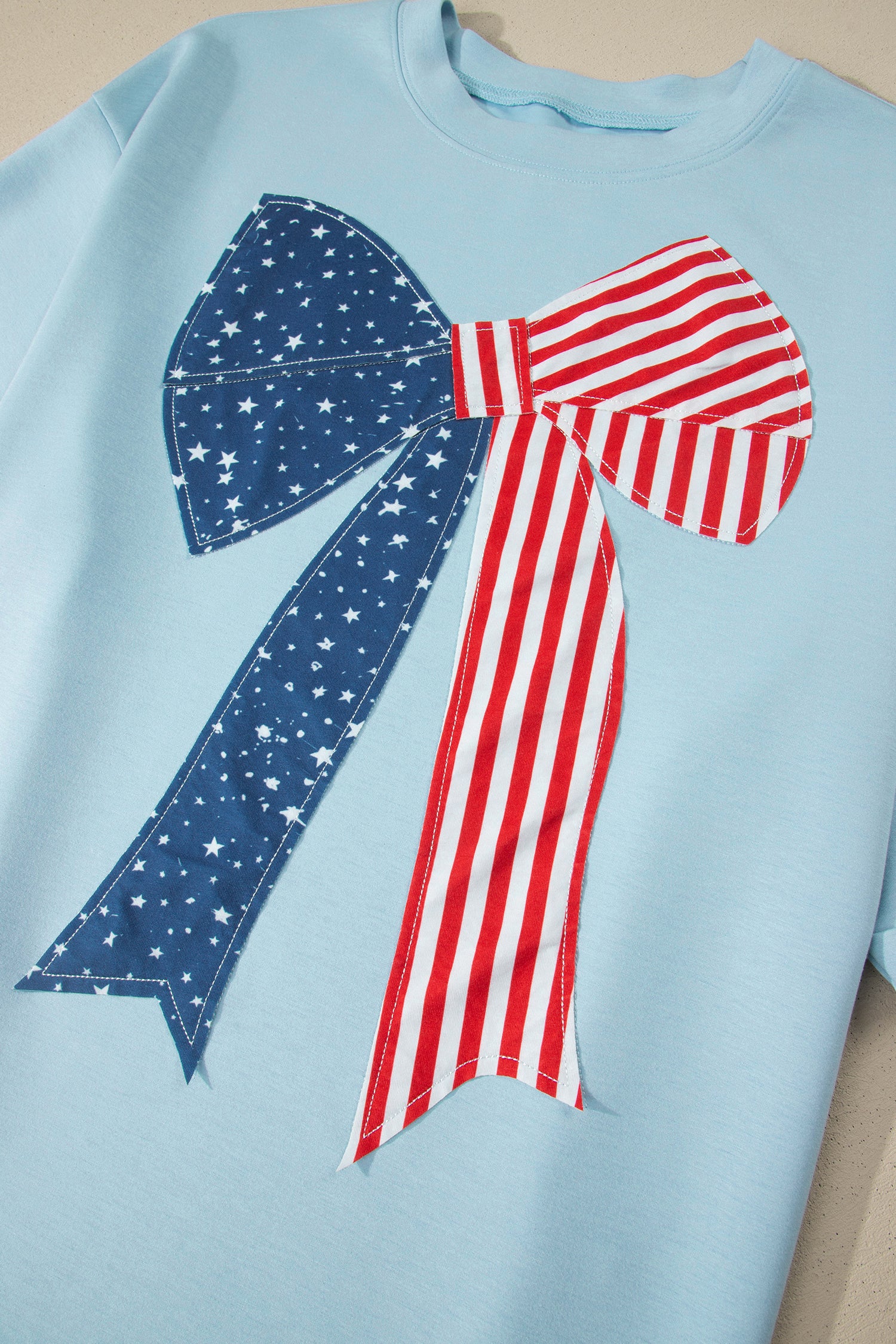 Plus Size Blue Patriotic Patchwork Bow Graphic Tee
