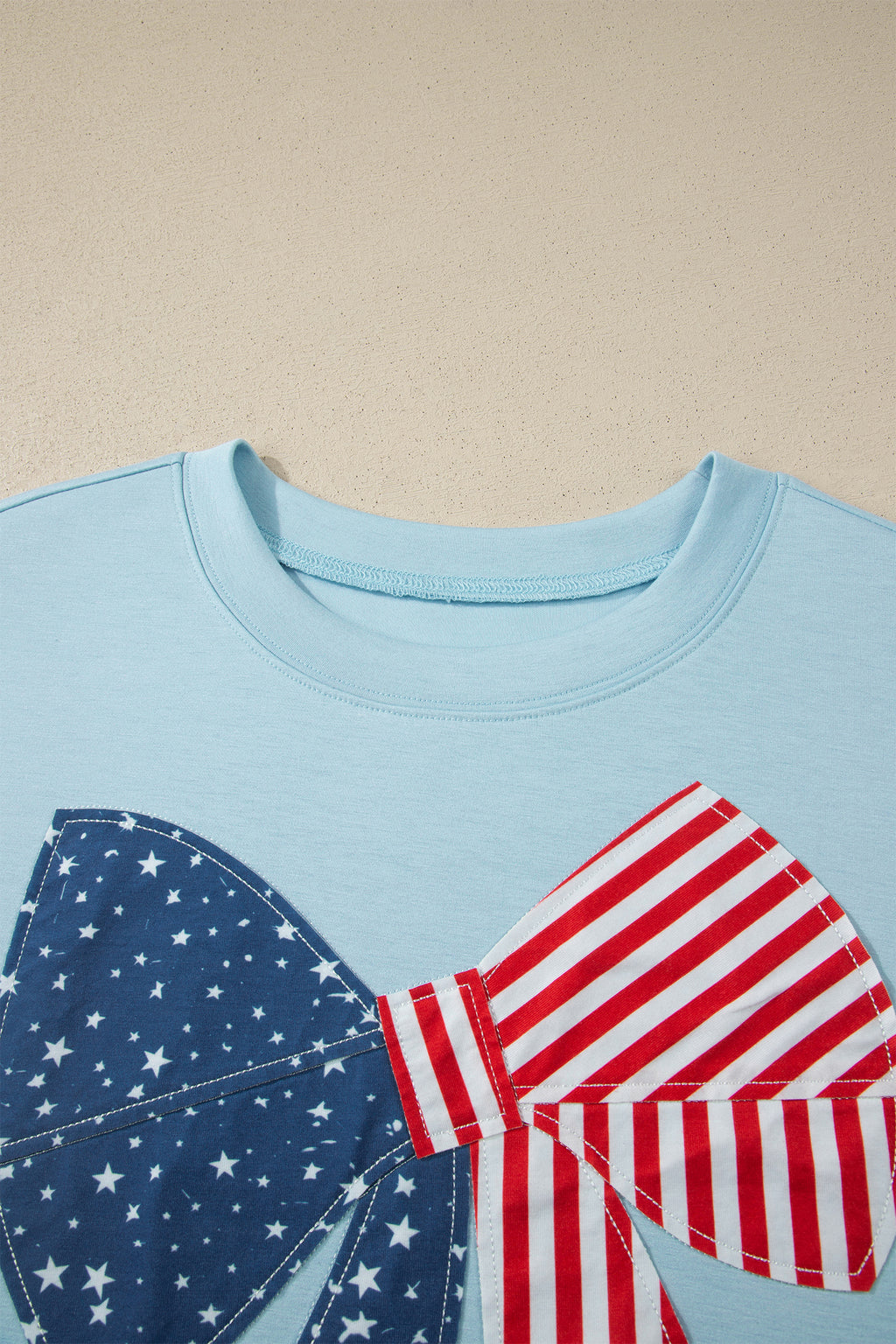 Plus Size Blue Patriotic Patchwork Bow Graphic Tee