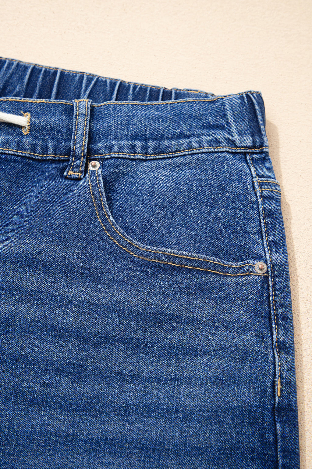 Plus Size Dark Blue Acid Wash Jeans With Drawstring