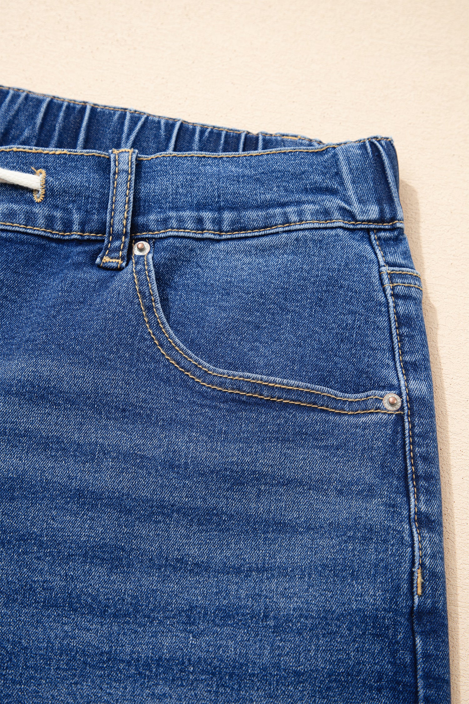Plus Size Dark Blue Acid Wash Jeans With Drawstring