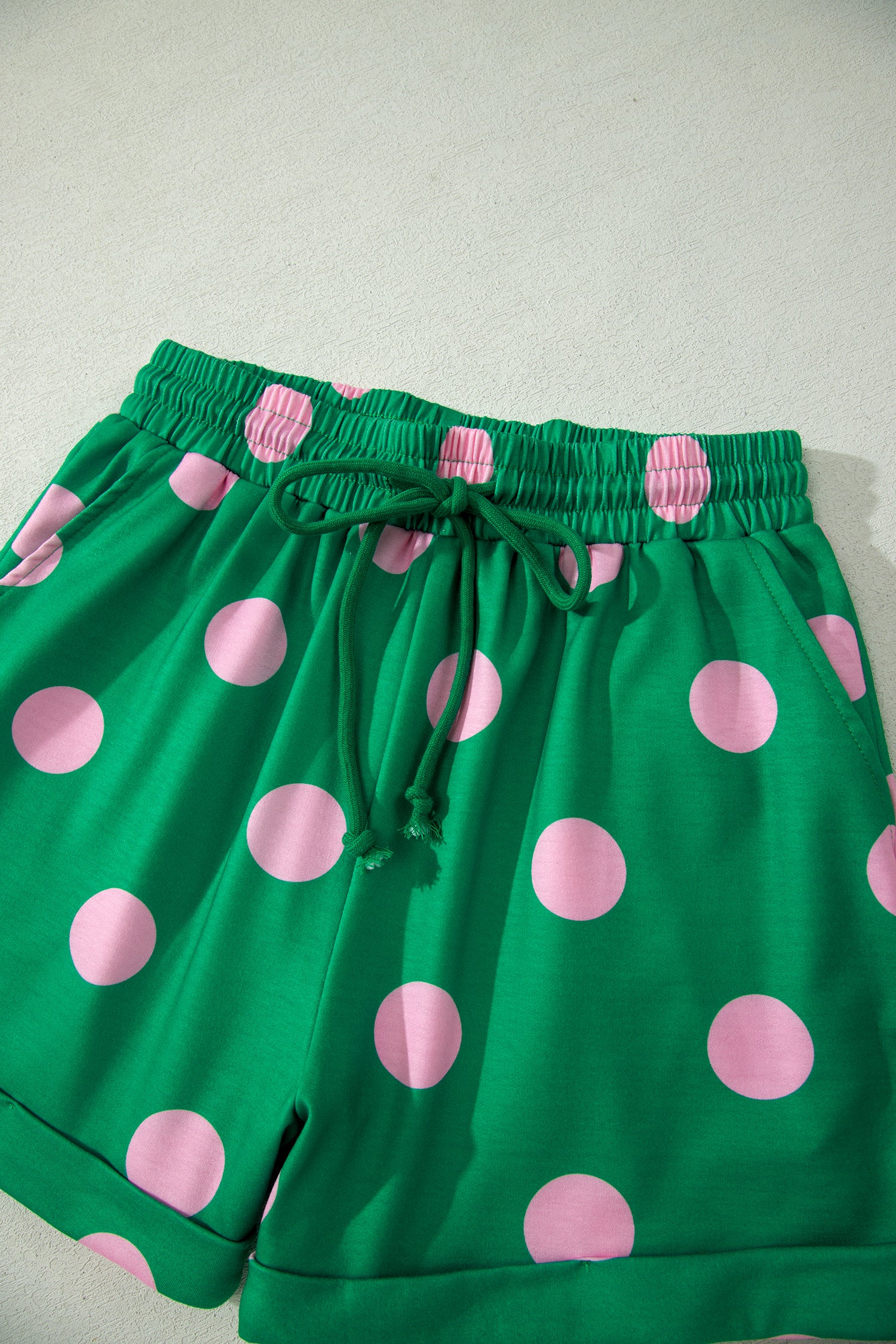Green Polka Dot Print V-Neck Tee & Shorts 2pc Set
