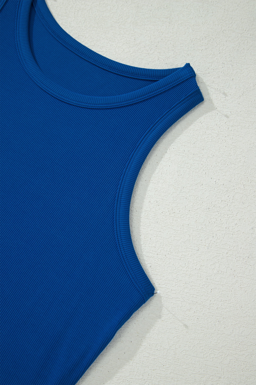 Dark Blue Ribbed Slim Tank & Pocketed Wide Leg Shorts 2pc Set