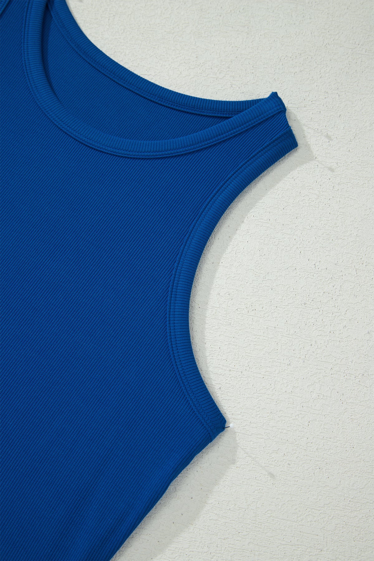 Dark Blue Ribbed Slim Tank & Pocketed Wide Leg Shorts 2pc Set