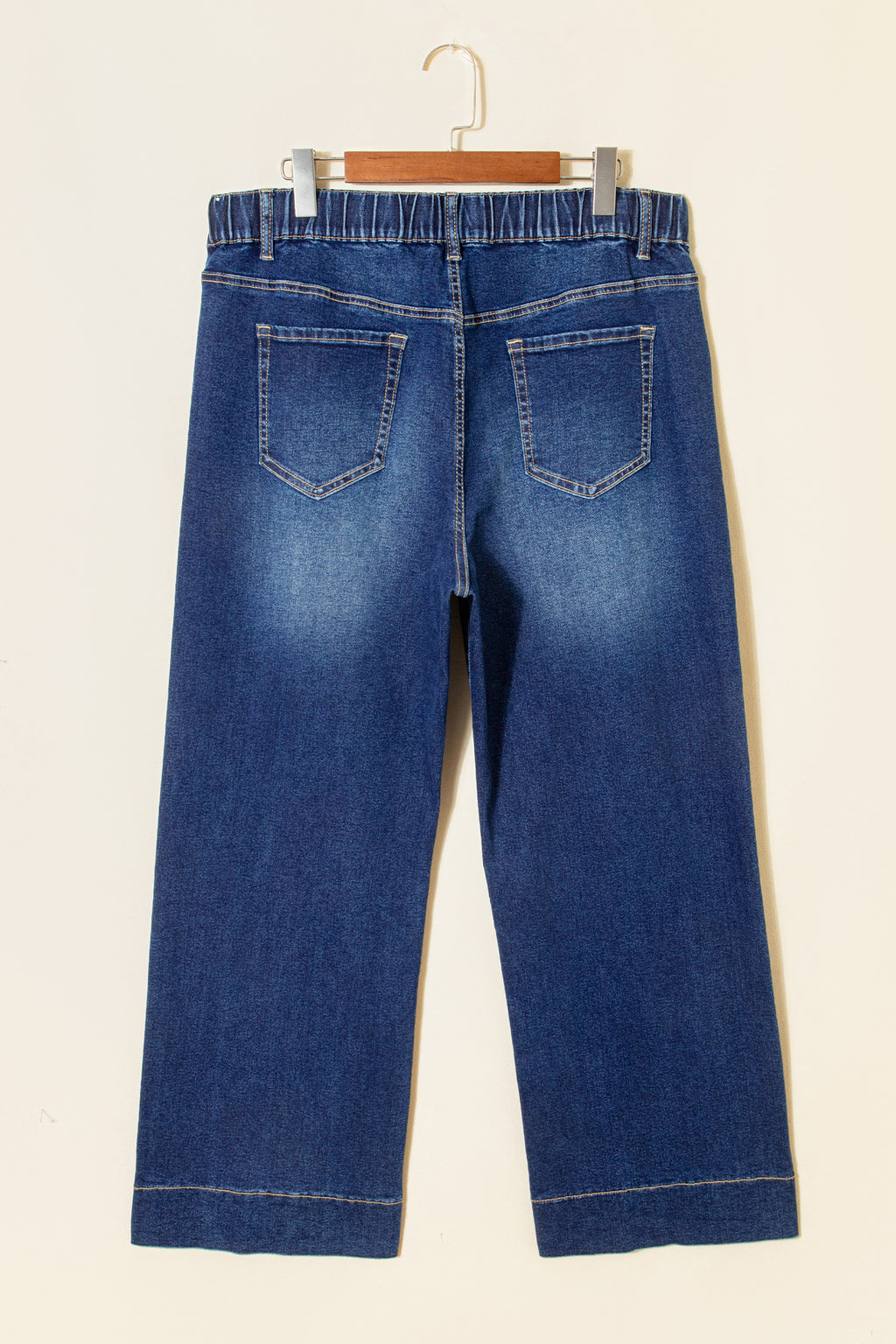Plus Size Blue Acid Wash Jeans With Drawstring