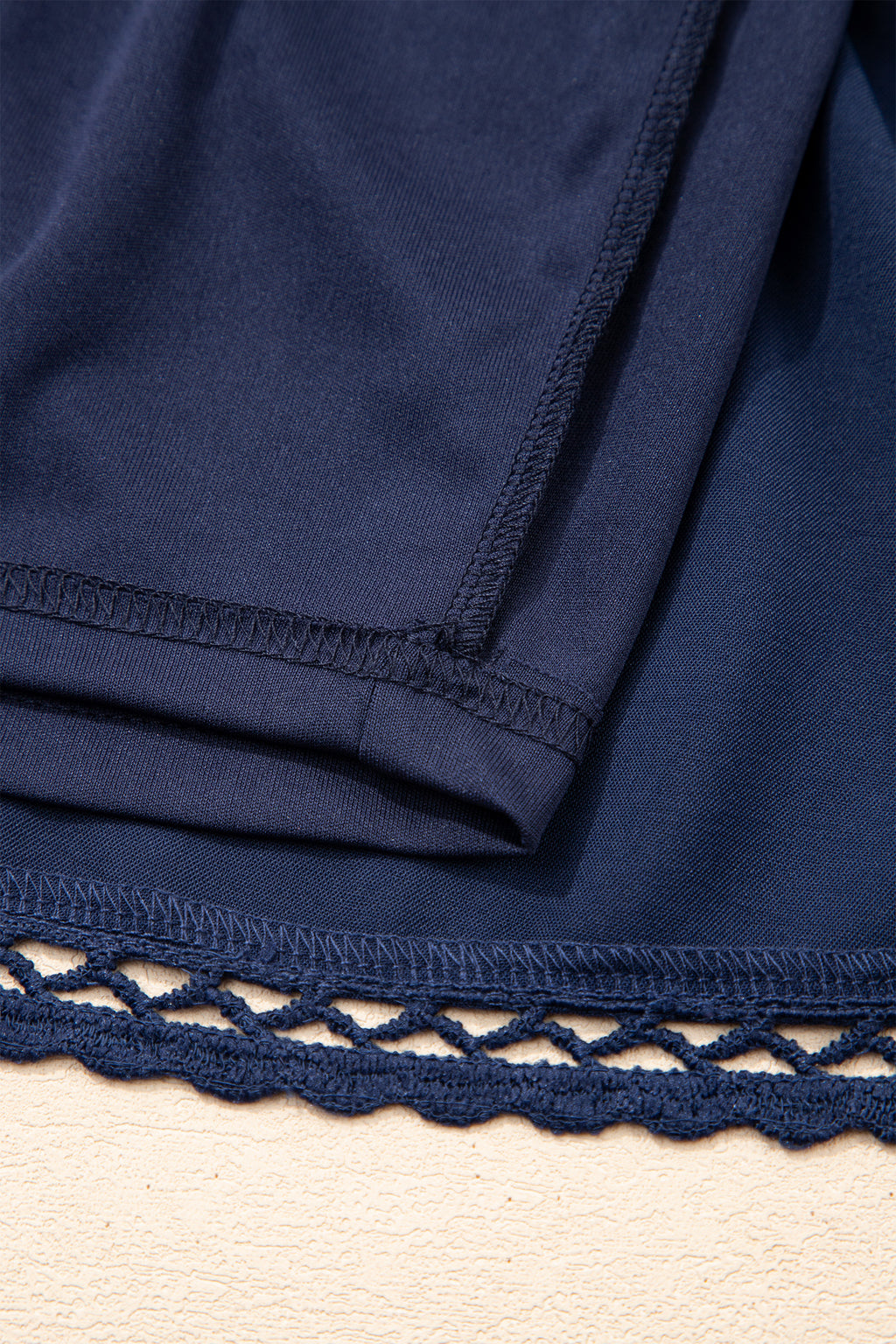 Plus Size Navy Blue Frilled Elastic Waist Lace Trim Ruffled Shorts