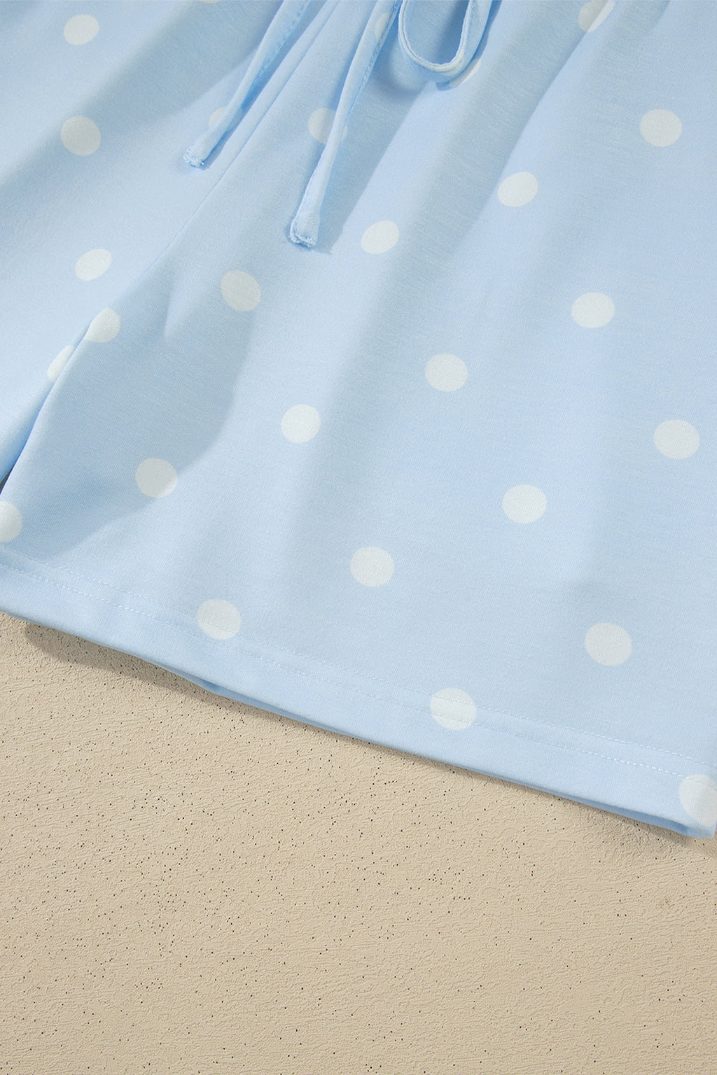 Sky Blue Exposed Seam Detail Polka Dot Loose Tee & Drawstring Shorts 2pc Set