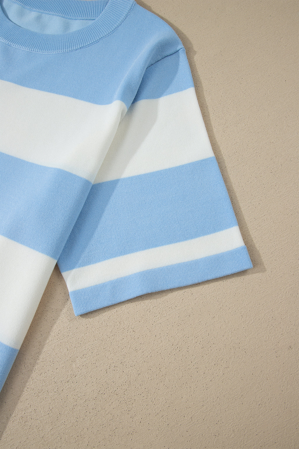 Plus Size Sky Blue Stripe Short Sleeve Sweater