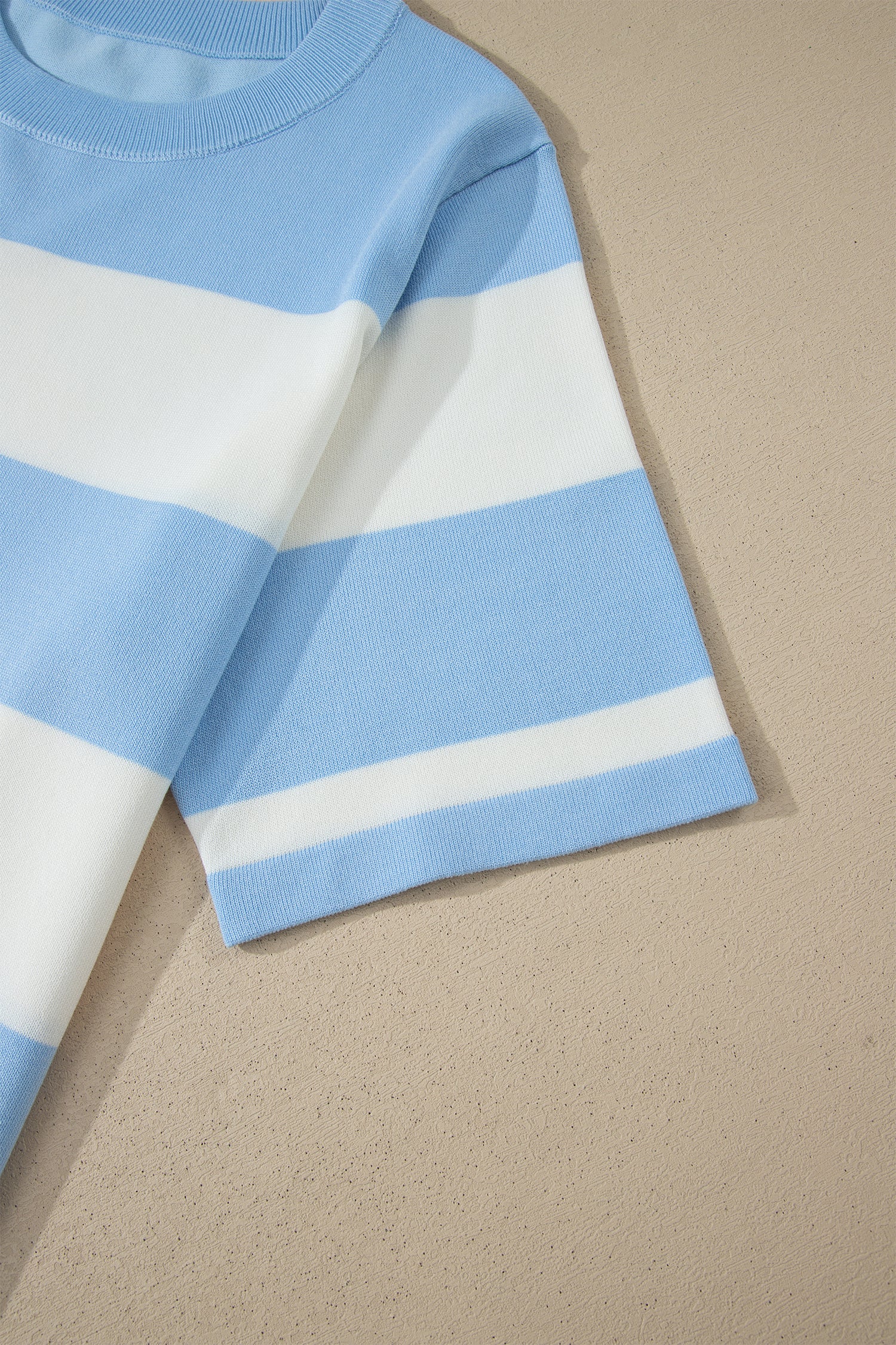 Plus Size Sky Blue Stripe Short Sleeve Sweater