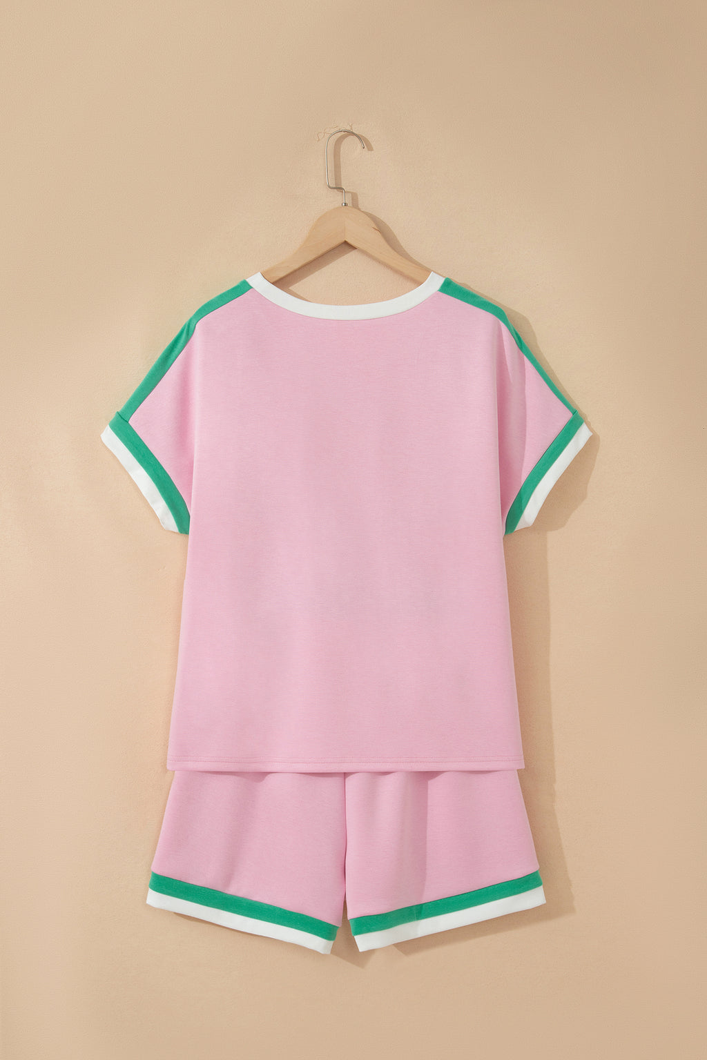 Bonbon Striped Trim Casual Tee & Drawstring Shorts 2pcs Set