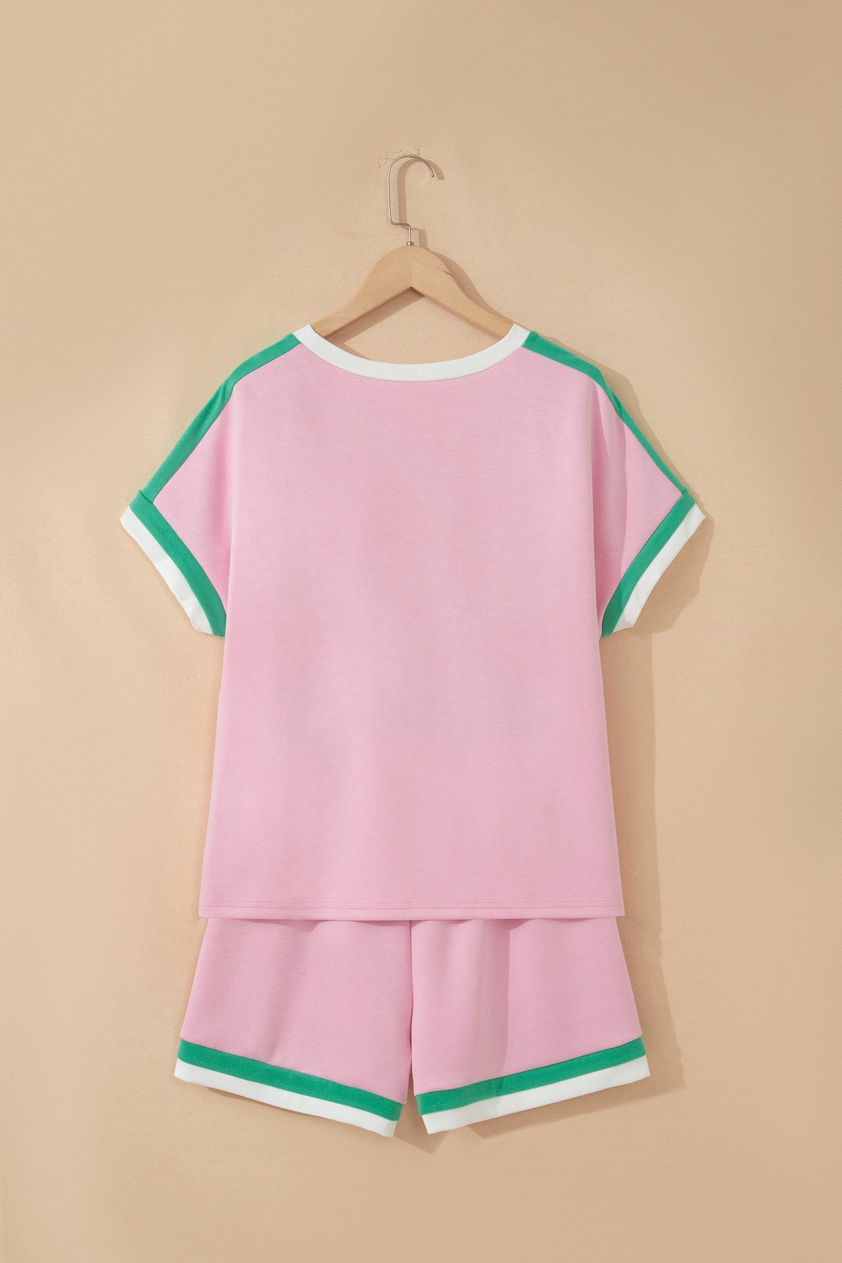 Bonbon Striped Trim Casual Tee & Drawstring Shorts 2pcs Set